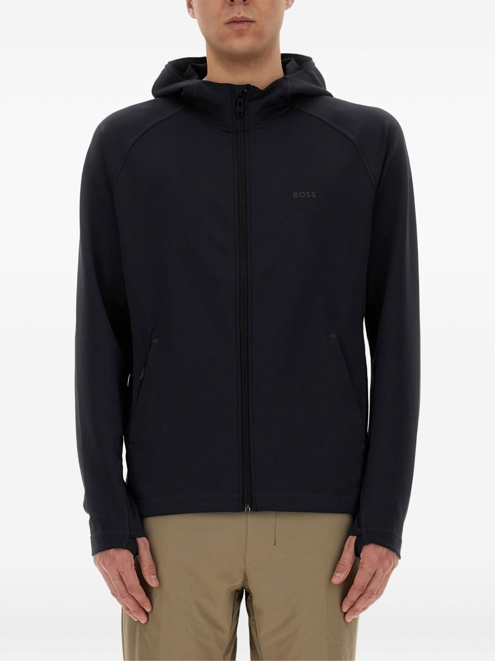 logo-detail zip-up hoodie - 1