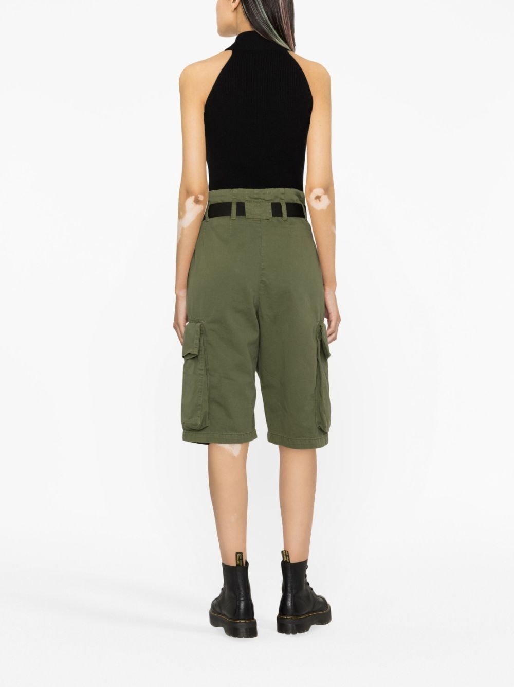 belted cotton cargo shorts - 4