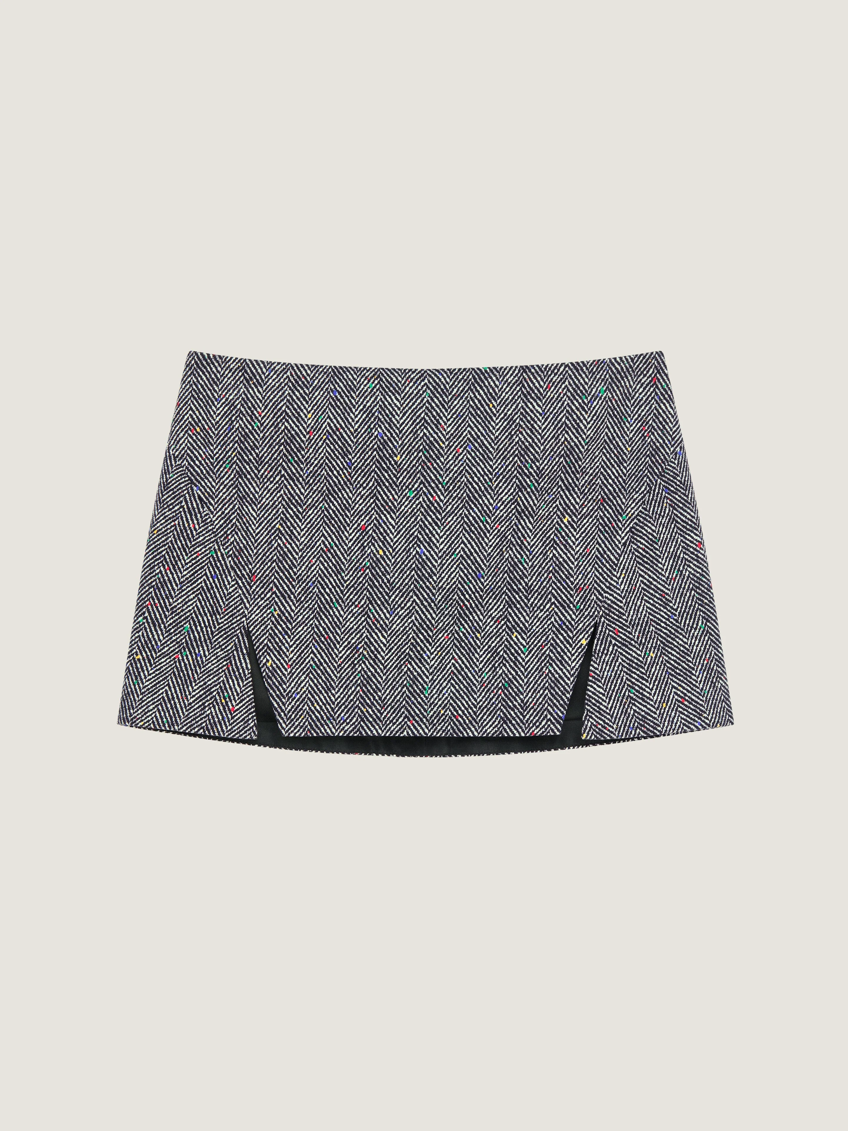 SLICED MINI SKIRT IN COTTON HERRINGBONE - 1