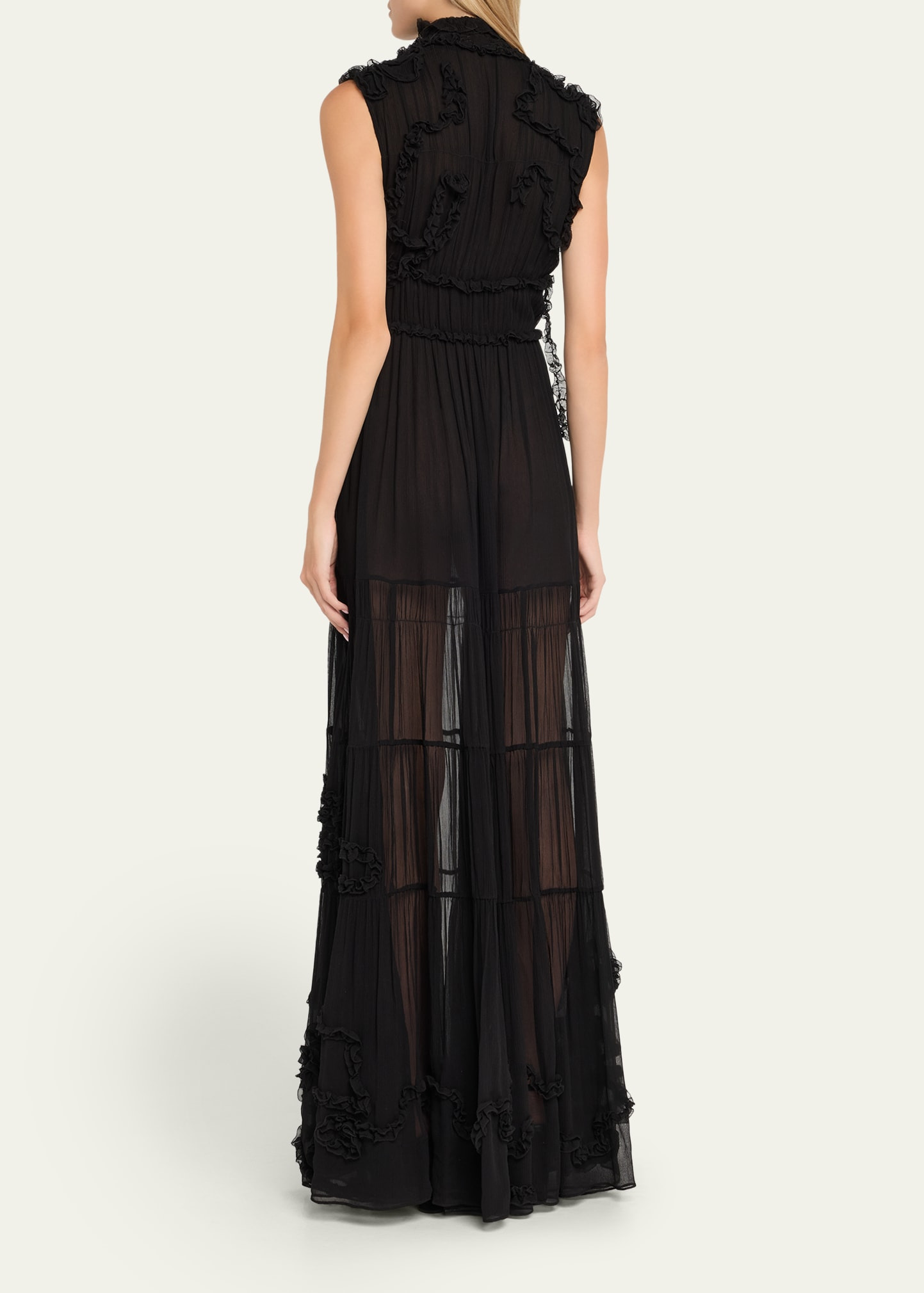 Verona Smocked Silk Turtleneck Gown - 3