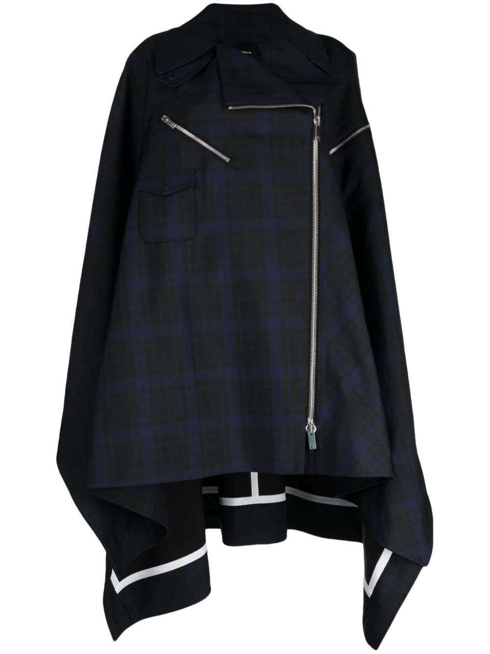 checkered asymmetric zip-up cape - 1