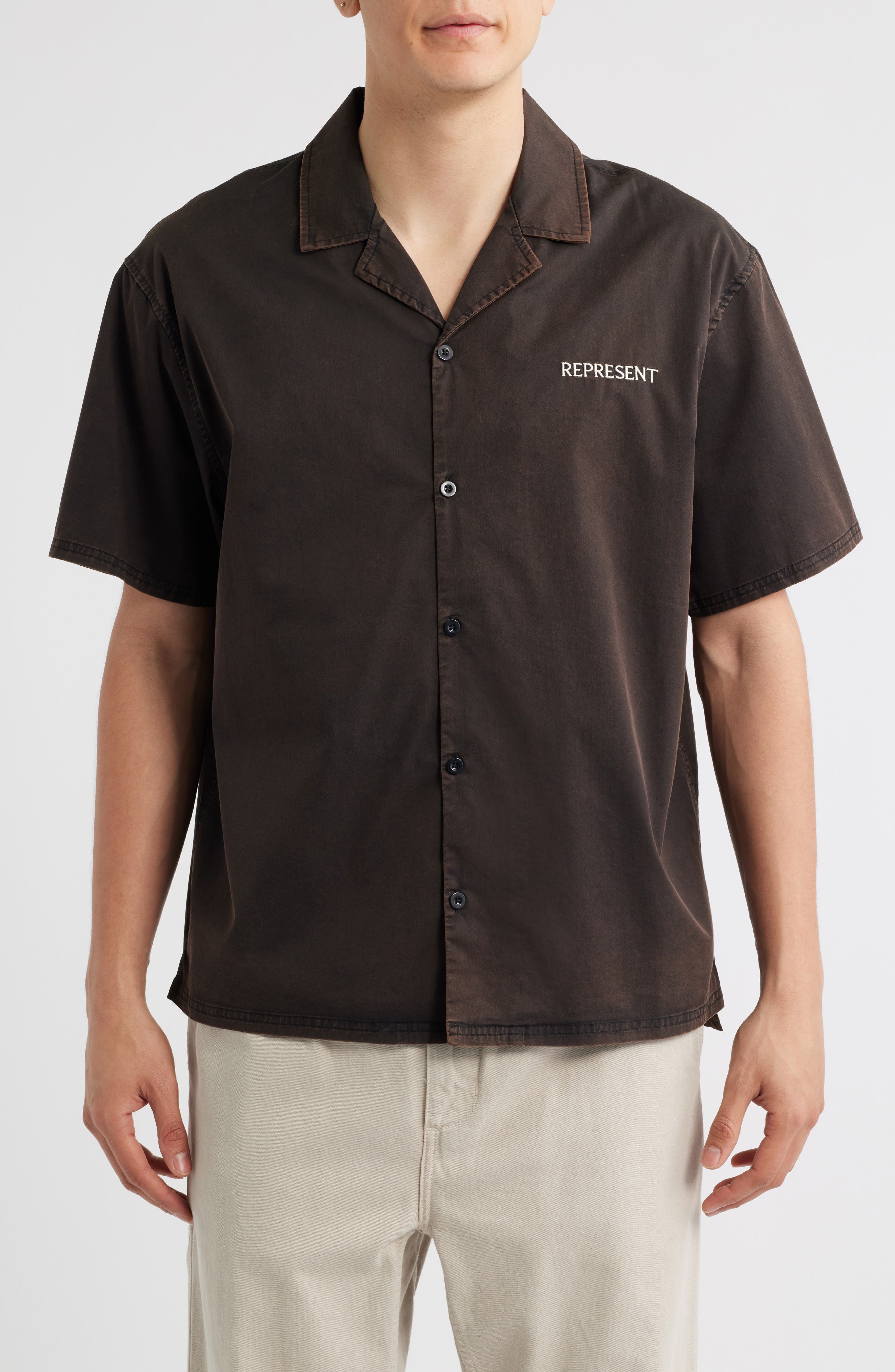 Represent Script Embroidery Camp Shirt in Jet Black at Nordstrom - 1