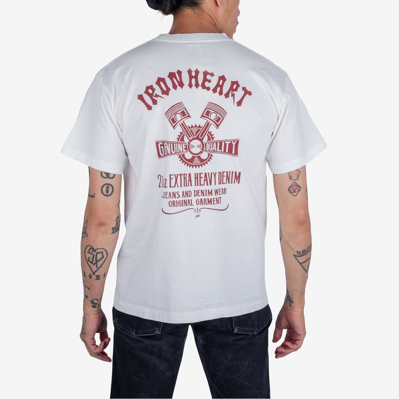 Iron Heart IHT-2403-WHT 7.5oz Printed Loopwheel Crew Neck T-Shirt - White outlook