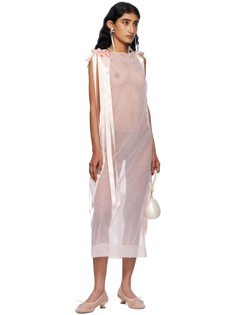 Simone Rocha Pink Sheer Bow Ribbon Tail Midi Dress outlook