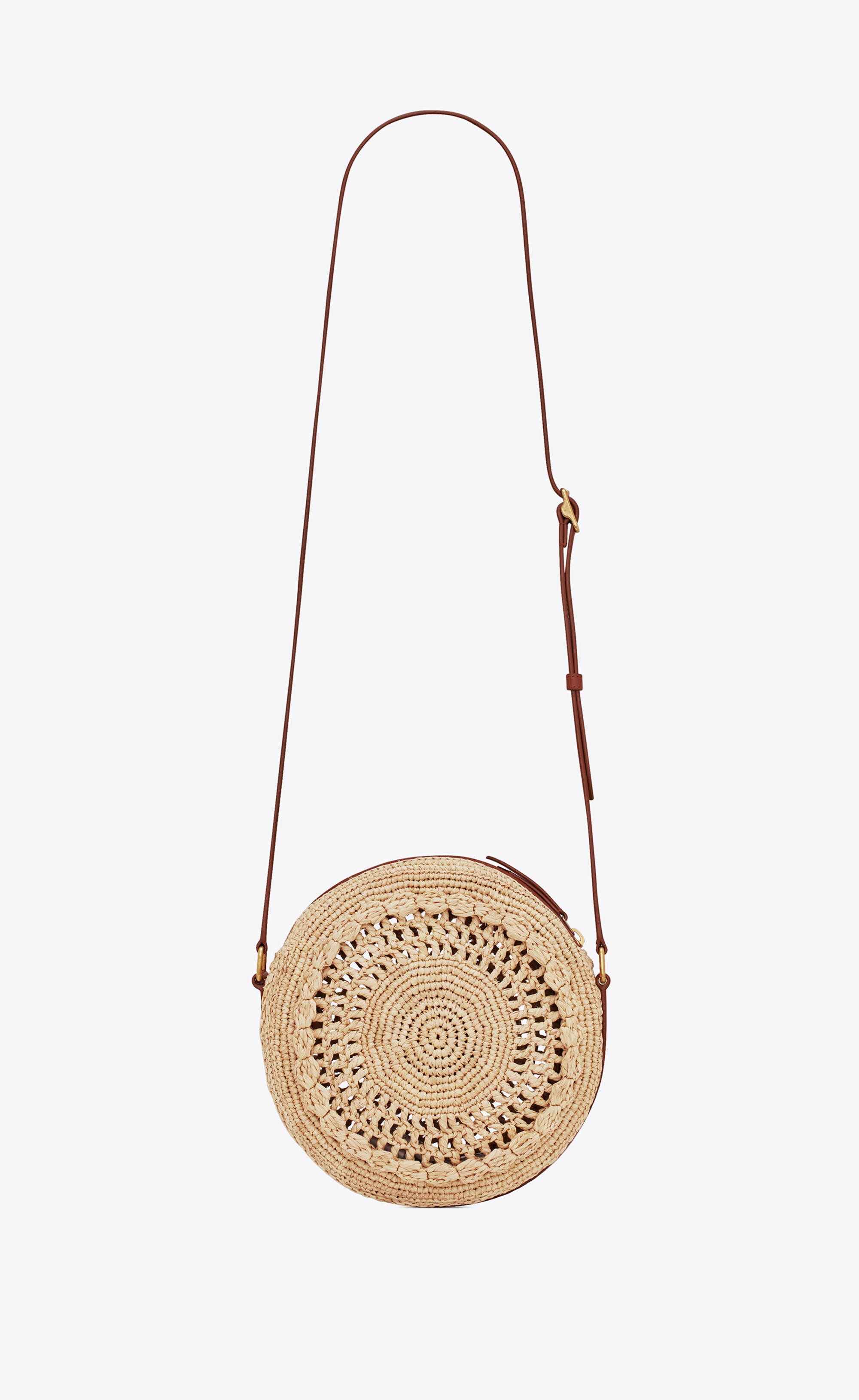 sac rond in raffia and smooth leather - 2