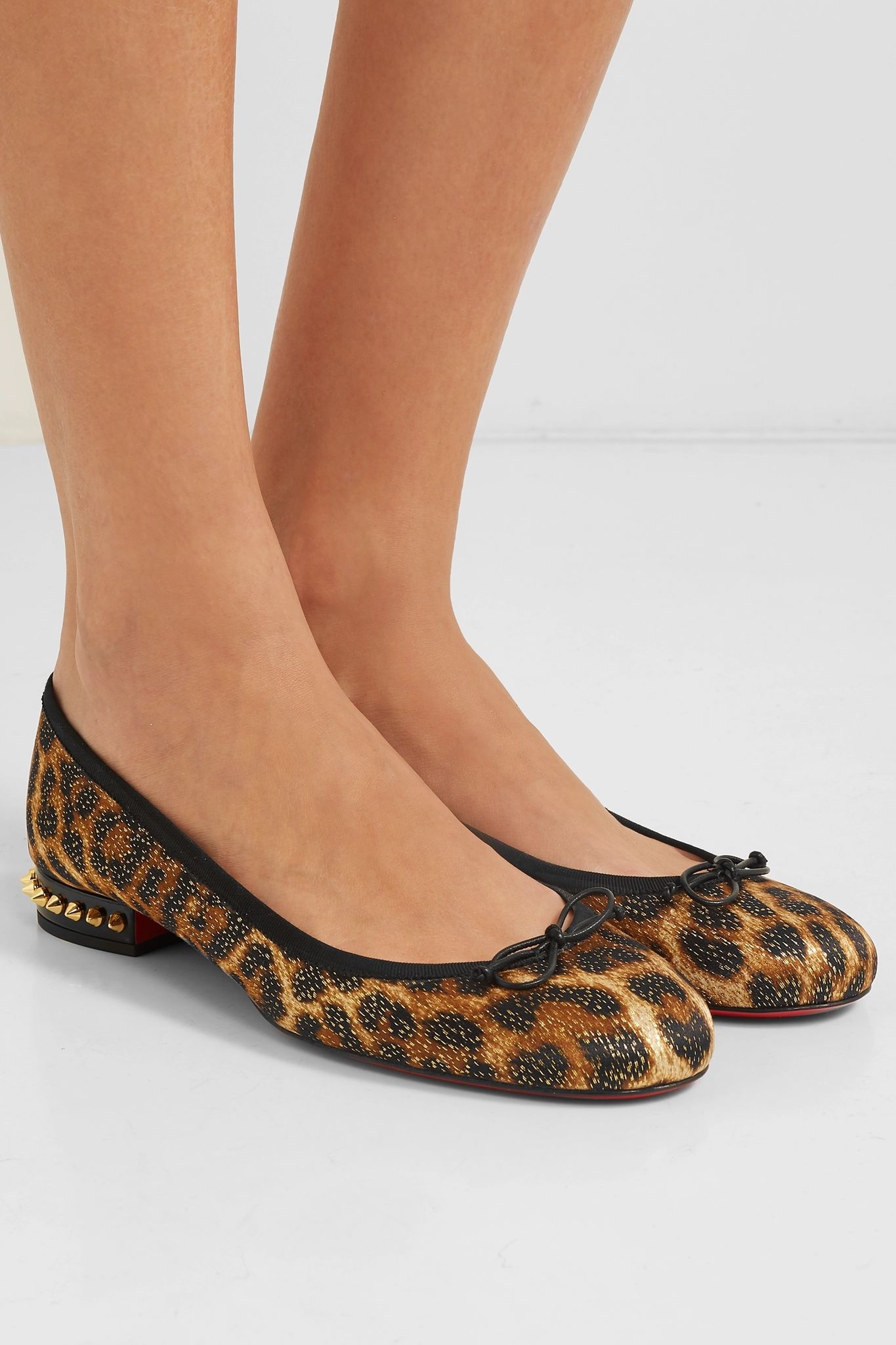 La Massine spiked leopard-print satin and leather ballet flats - 2