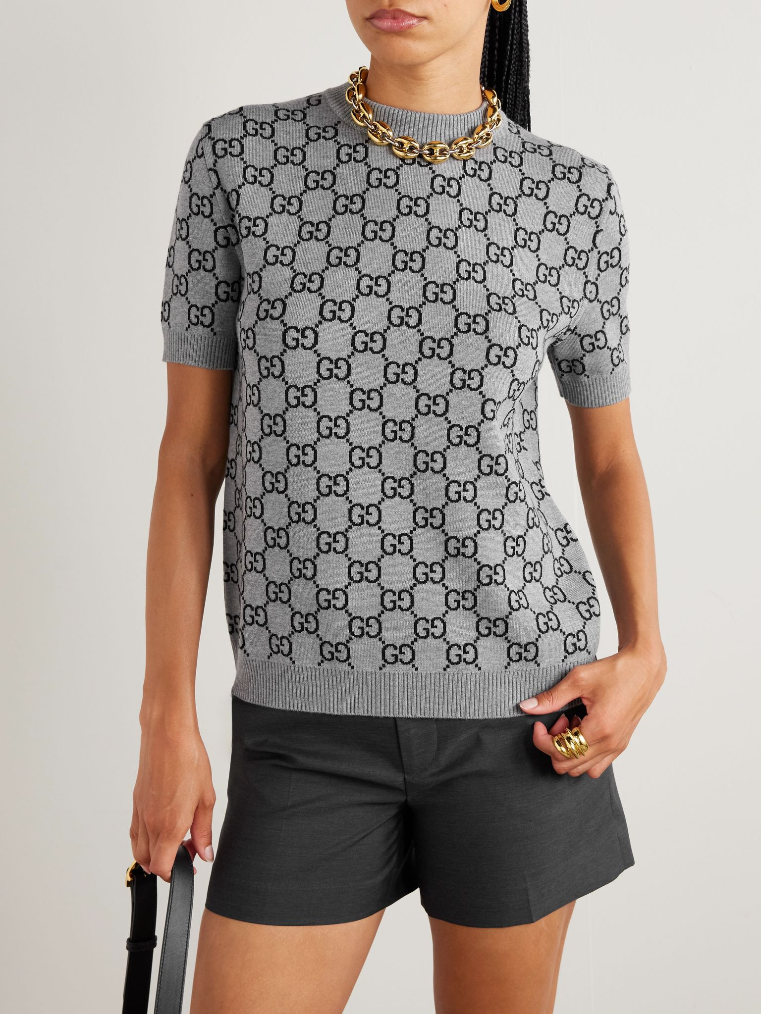 Jacquard-knit wool-blend sweater Gray - 3