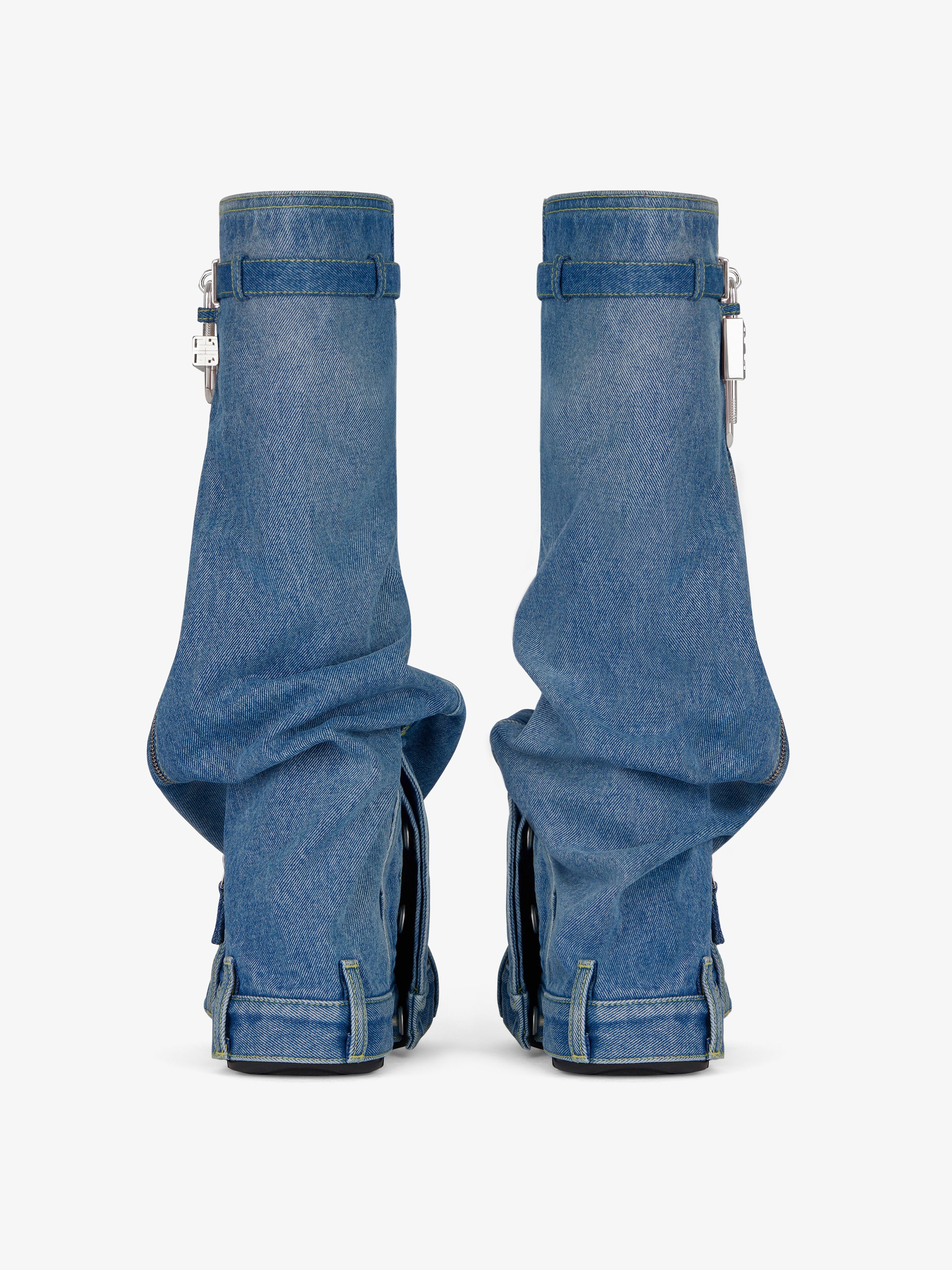 SHARK LOCK BIKER BOOTS IN WRAPPED DENIM - 6