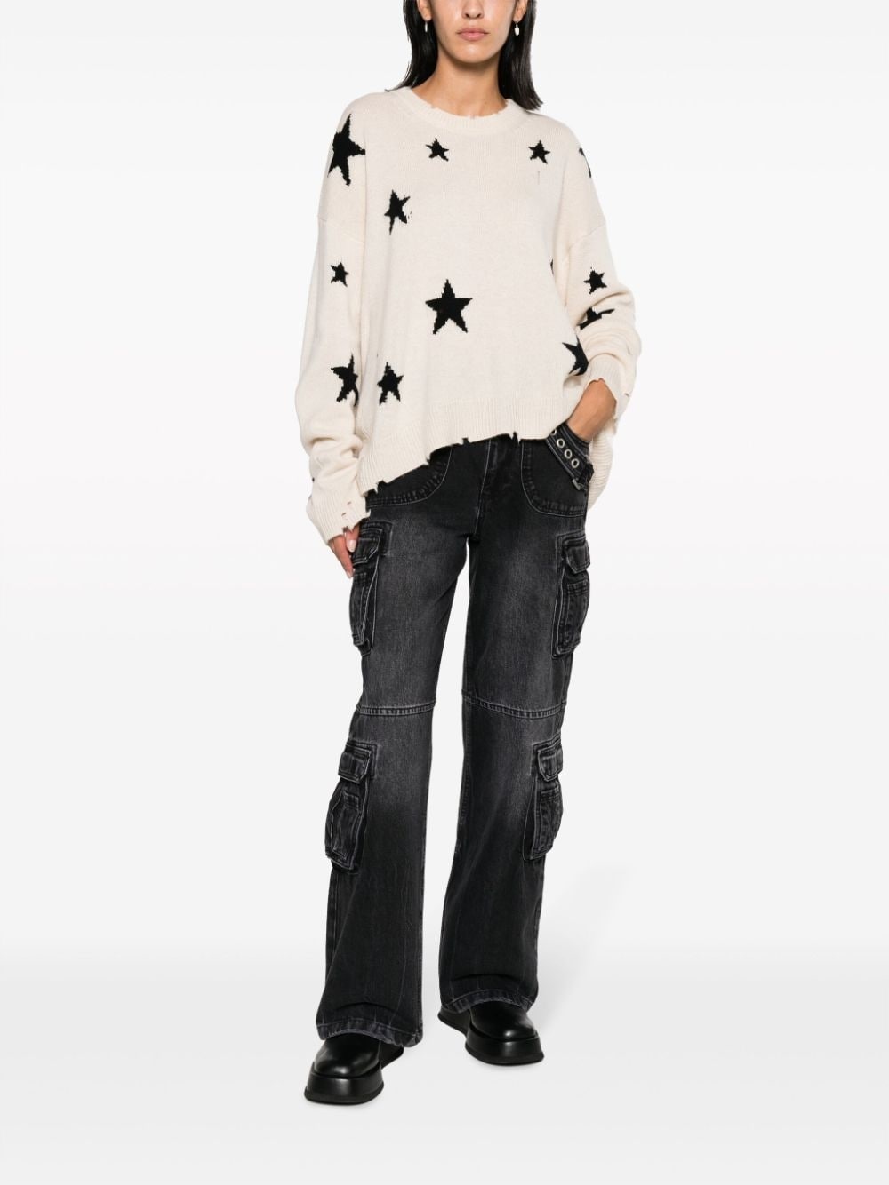 star-intarsia distressed cashmere jumper - 3