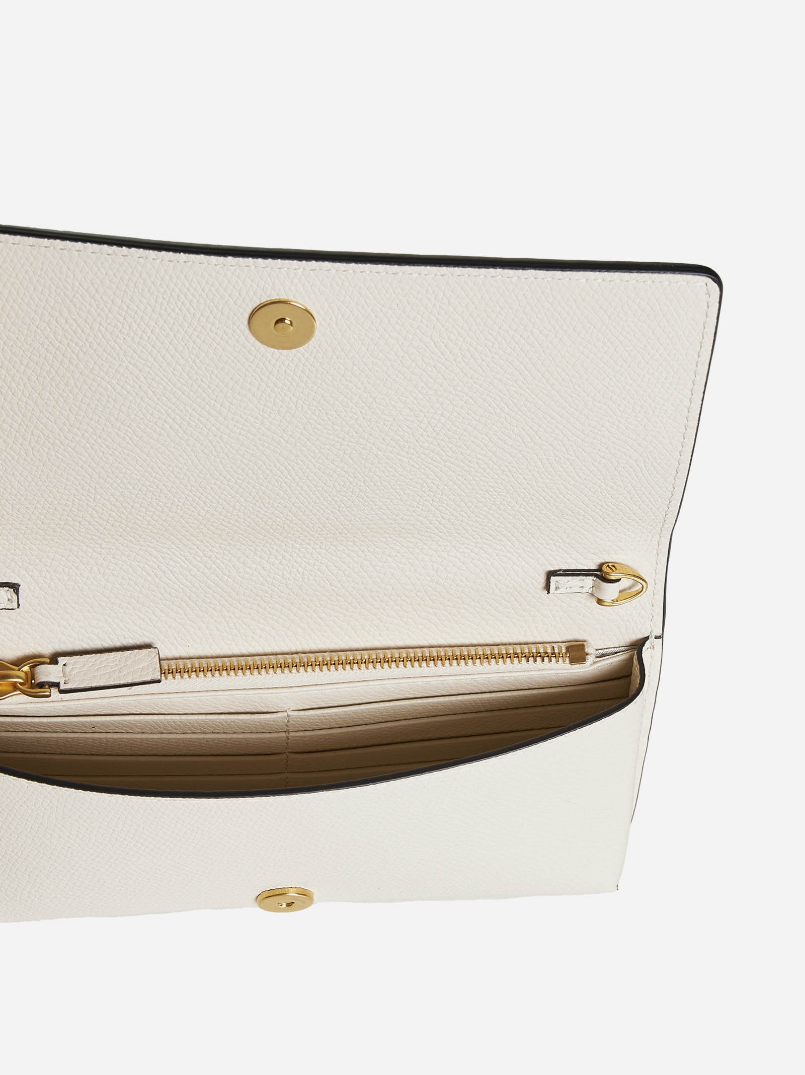 折りたたみ財布 VALENTINO IVORY LEATHER VLOGO WALLET Vlogo Signature Grainy Calfskin Wallet With Chain for Woman
