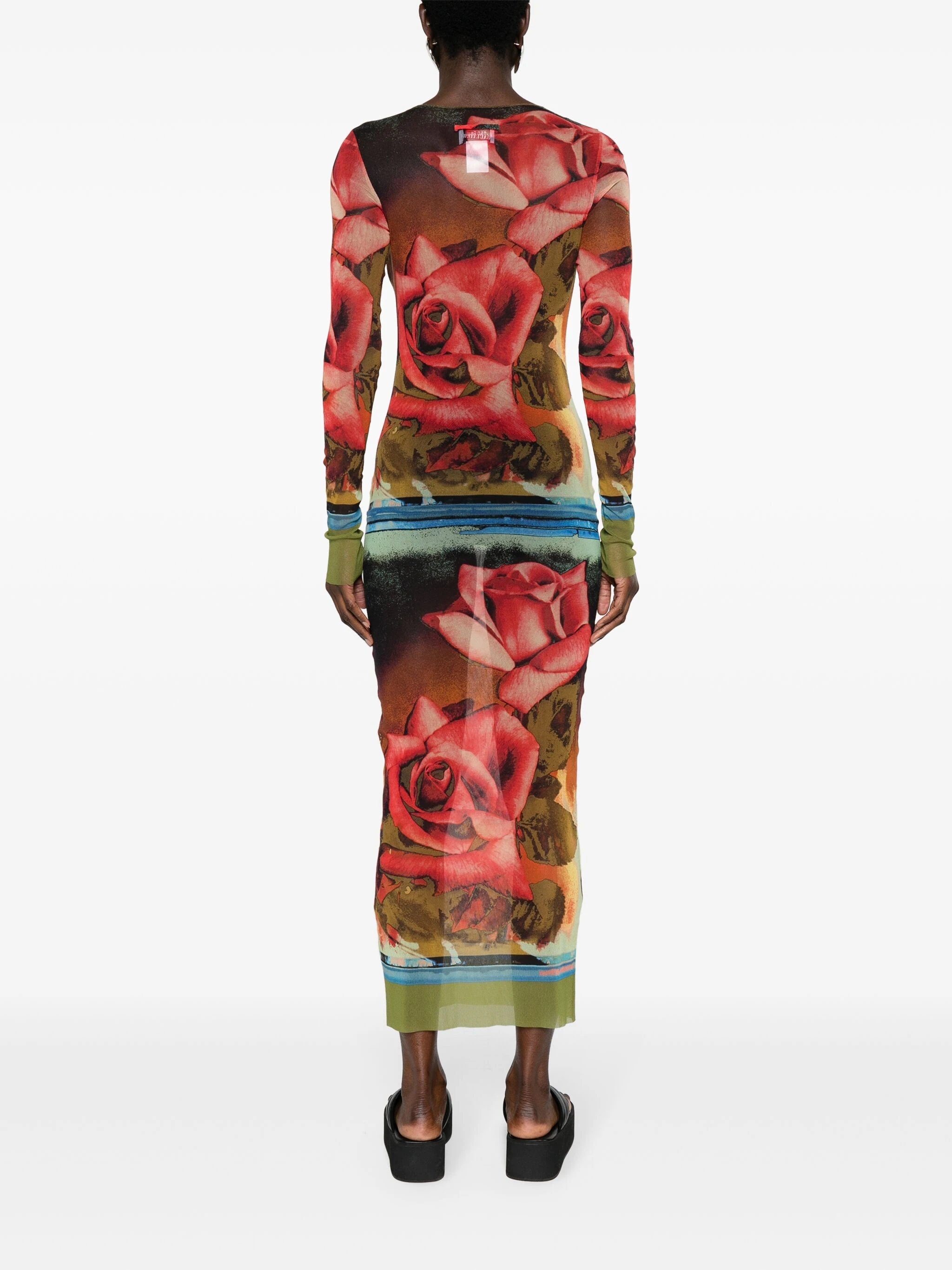JEAN PAUL GAULTIER Women Printed "Roses" Mesh Long Sleeves Dress - 1