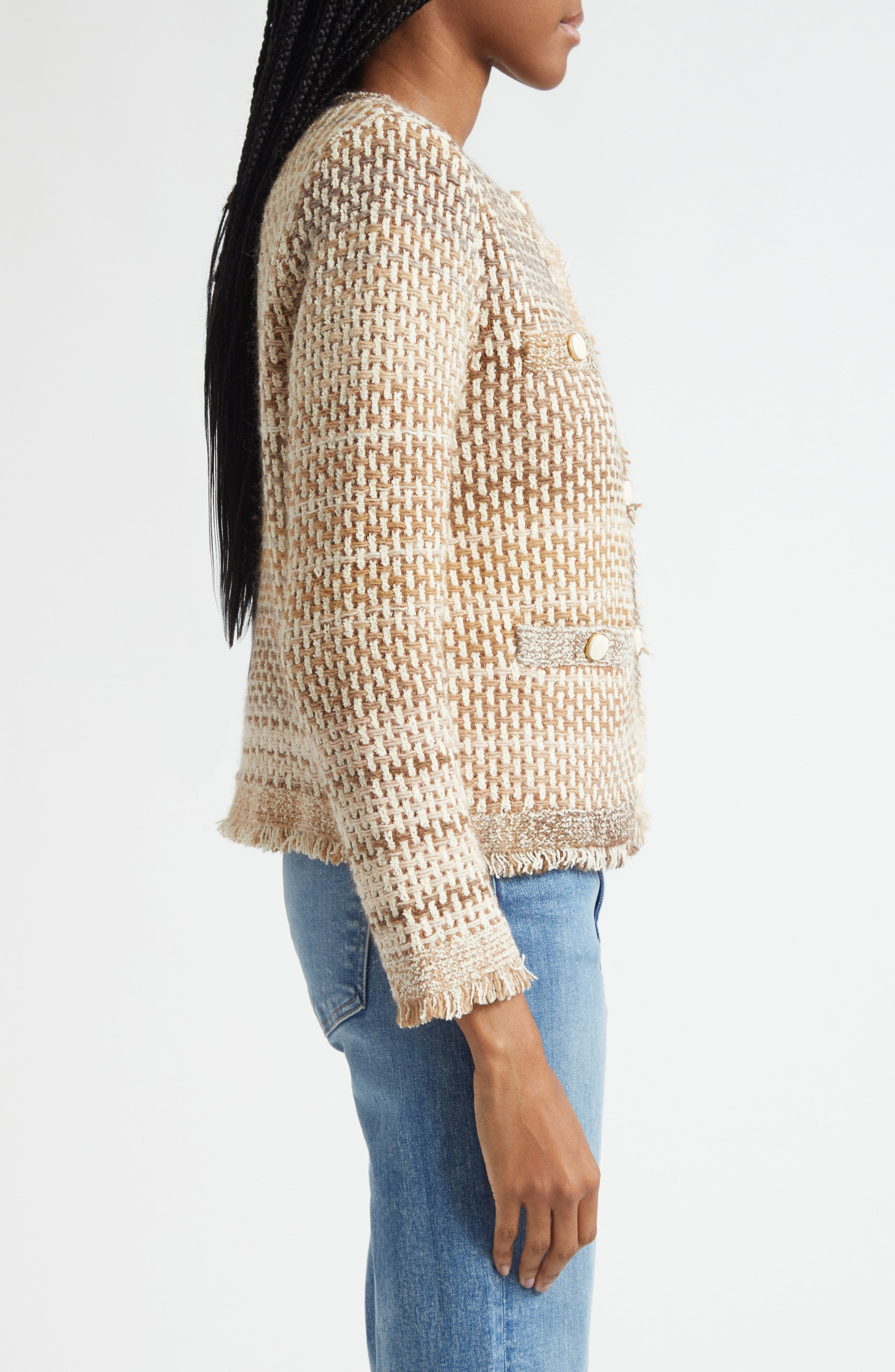 Veronica Beard Sariyah Cotton Blend Knit Jacket in Desert Khaki Multi at Nordstrom - 3