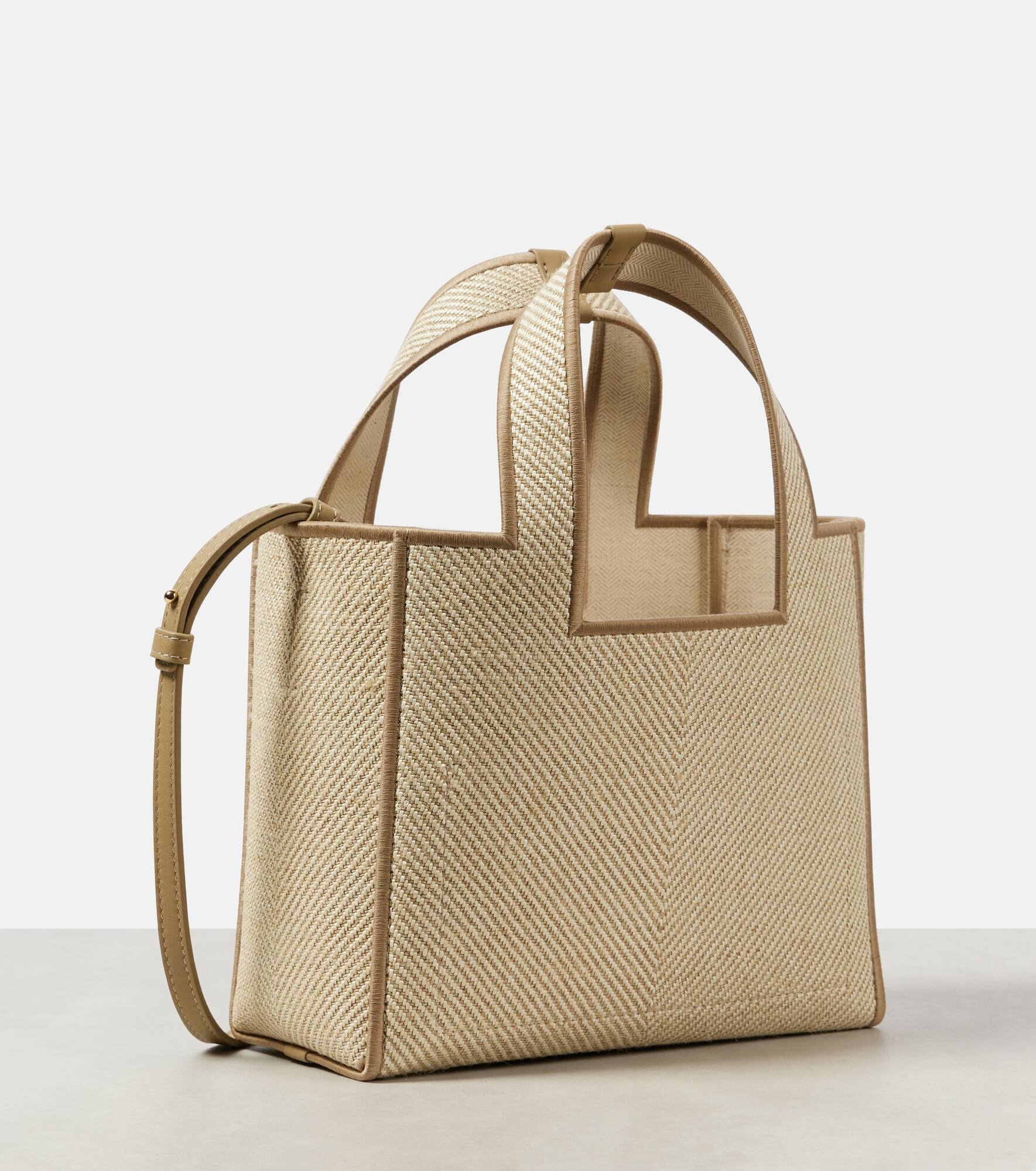 Logo leather-trimmed canvas tote bag - 4