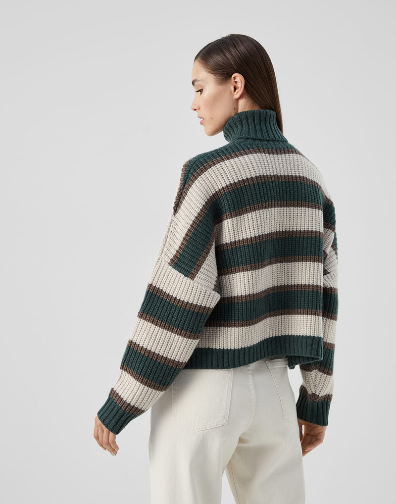 Brunello Cucinelli Cashmere feather yarn turtleneck sweater with dazzling stripes outlook