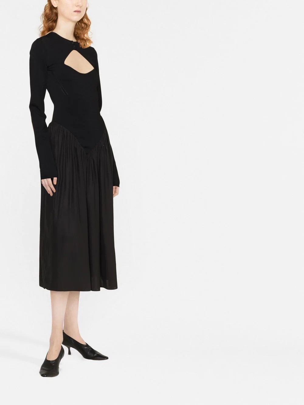 panelled long-sleeved midi dress - 4