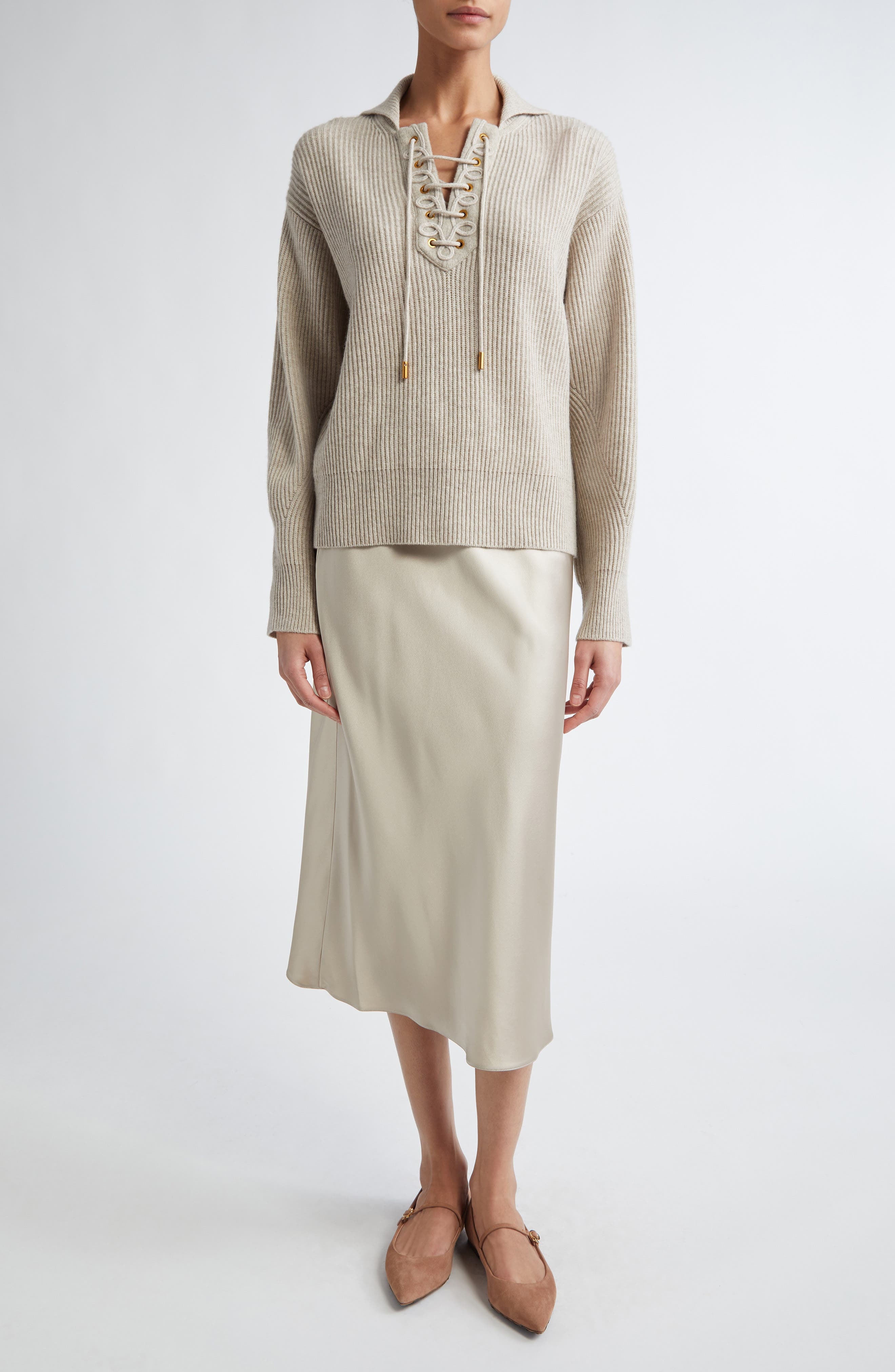 Max Mara Eccelso Lace-Up Wool & Cashmere Sweater in Sand at Nordstrom - 2