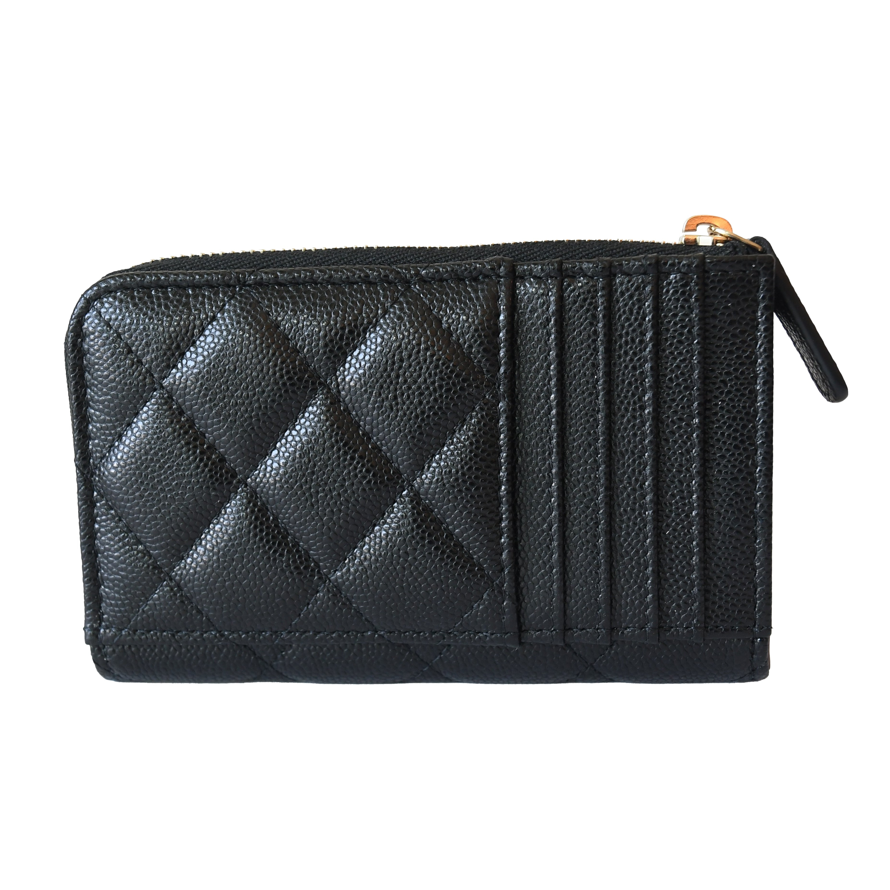 Chanel CC Caviar Quilted Zip Around Card Holder Gold Hardware Black - 2