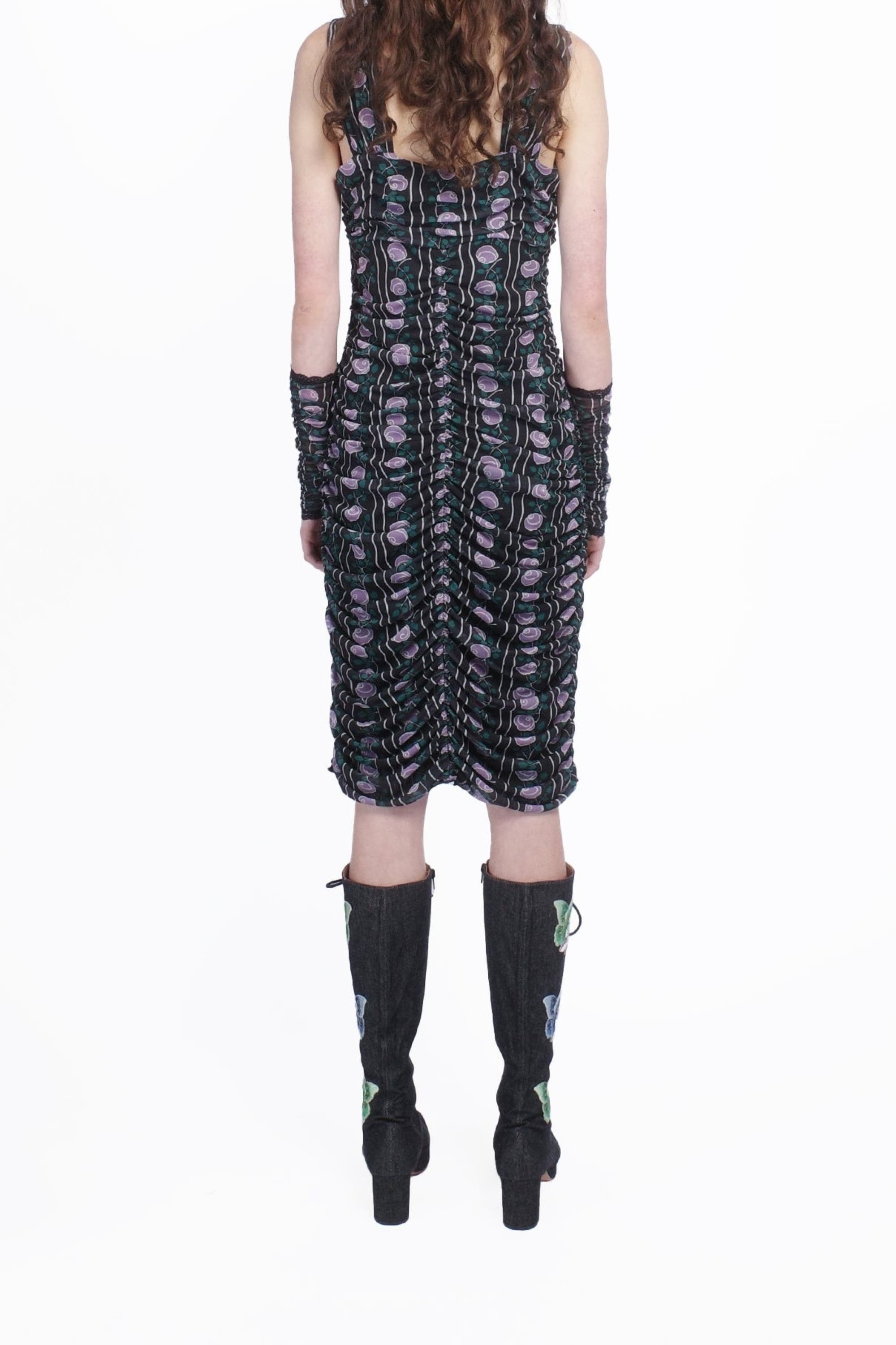 Anna Sui Rosetti Mesh Ruched Tie Dress in Black/lilac Multi at Nordstrom - 3