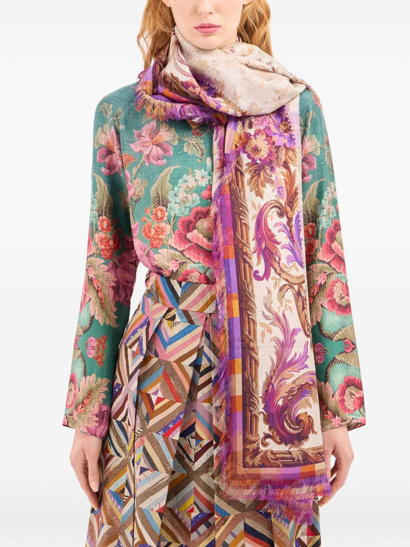 Aloeuw baroque-patterned fringed silk scarf 3