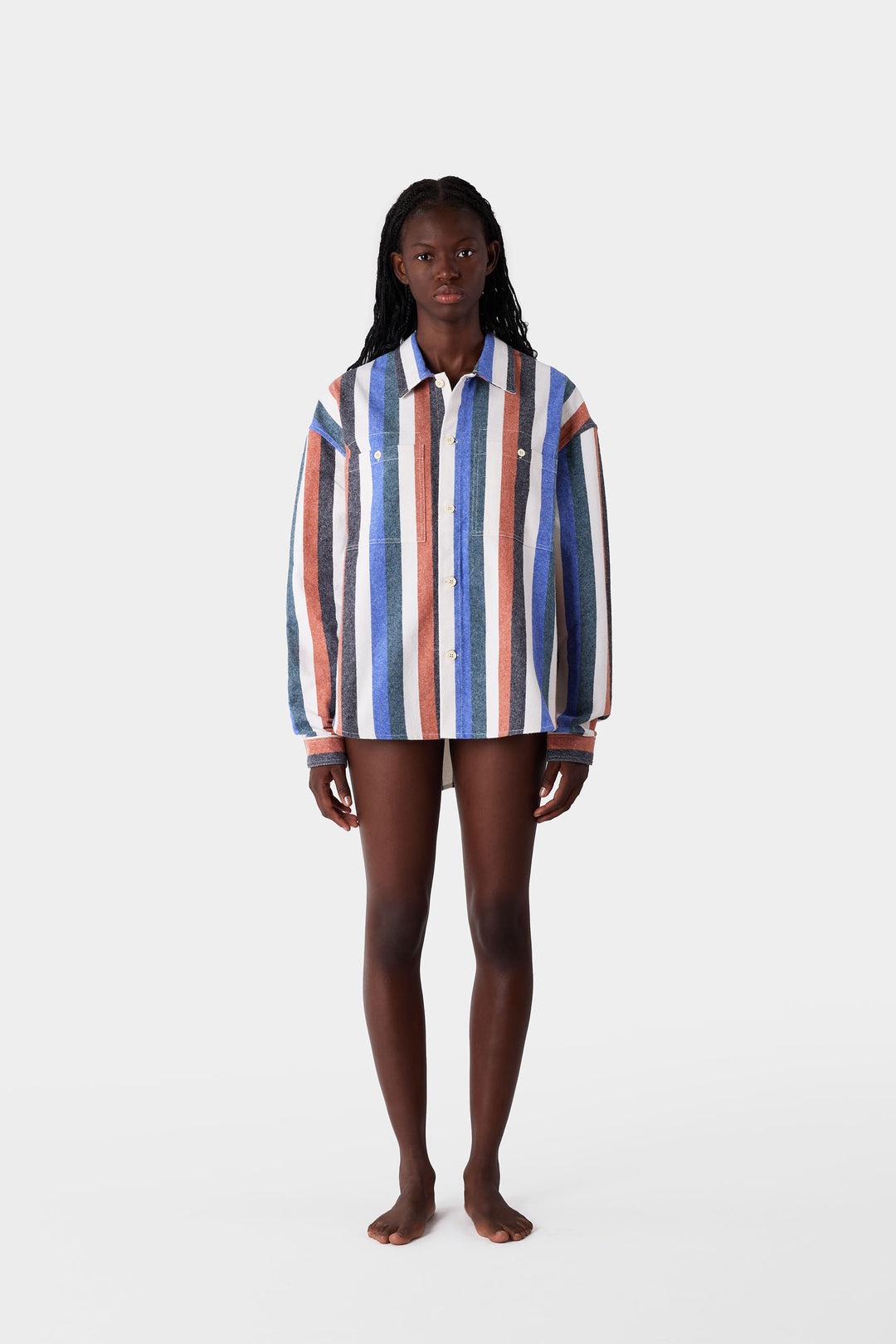 OVER SHIRT W/ POCKETS / flannel / multicolor stripes - 5