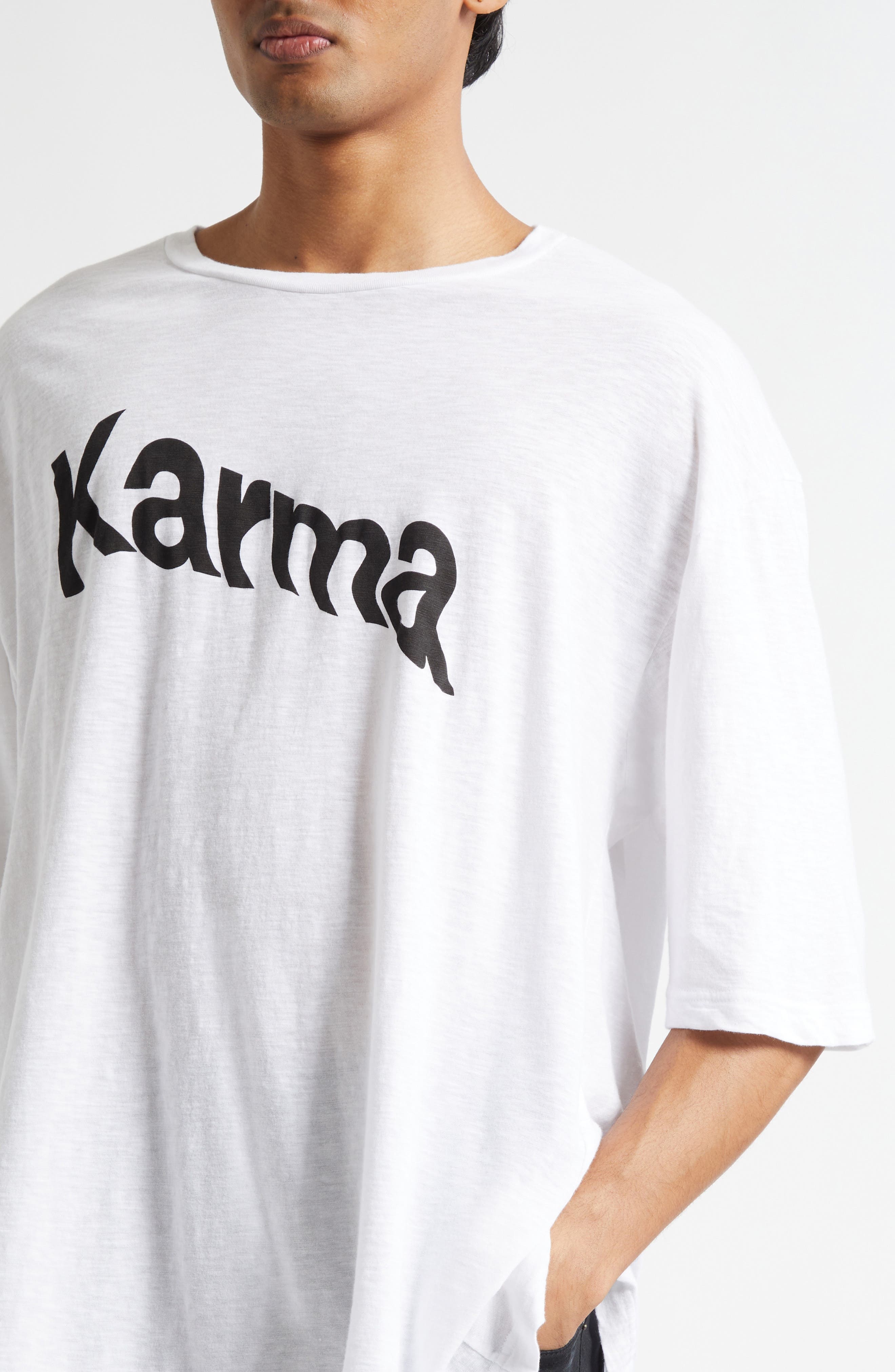 Undercover Karma Asymmetric Oversize Graphic T-Shirt in White at Nordstrom - 5