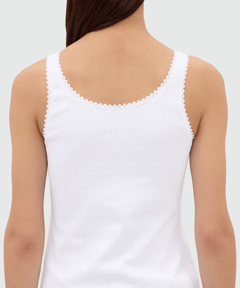 White ribbed cotton top with lace trim and bow detail 5