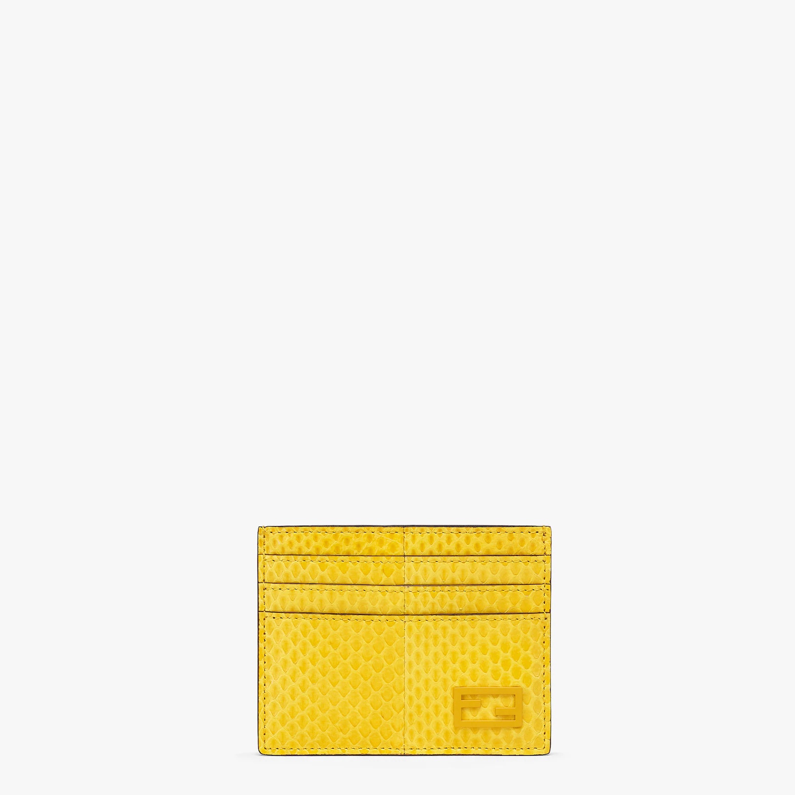 Card holder with six slots and flat central pocket. Made of yellow ayres snakeskin. Black varnished  - 1