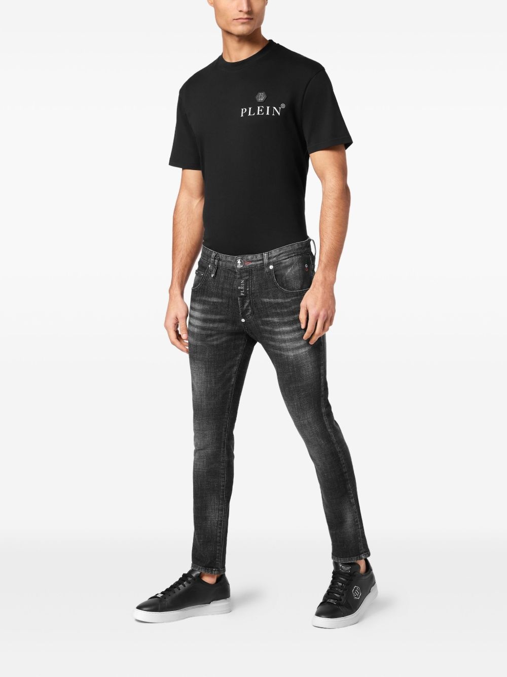 Hexagon-appliqué jeans - 2