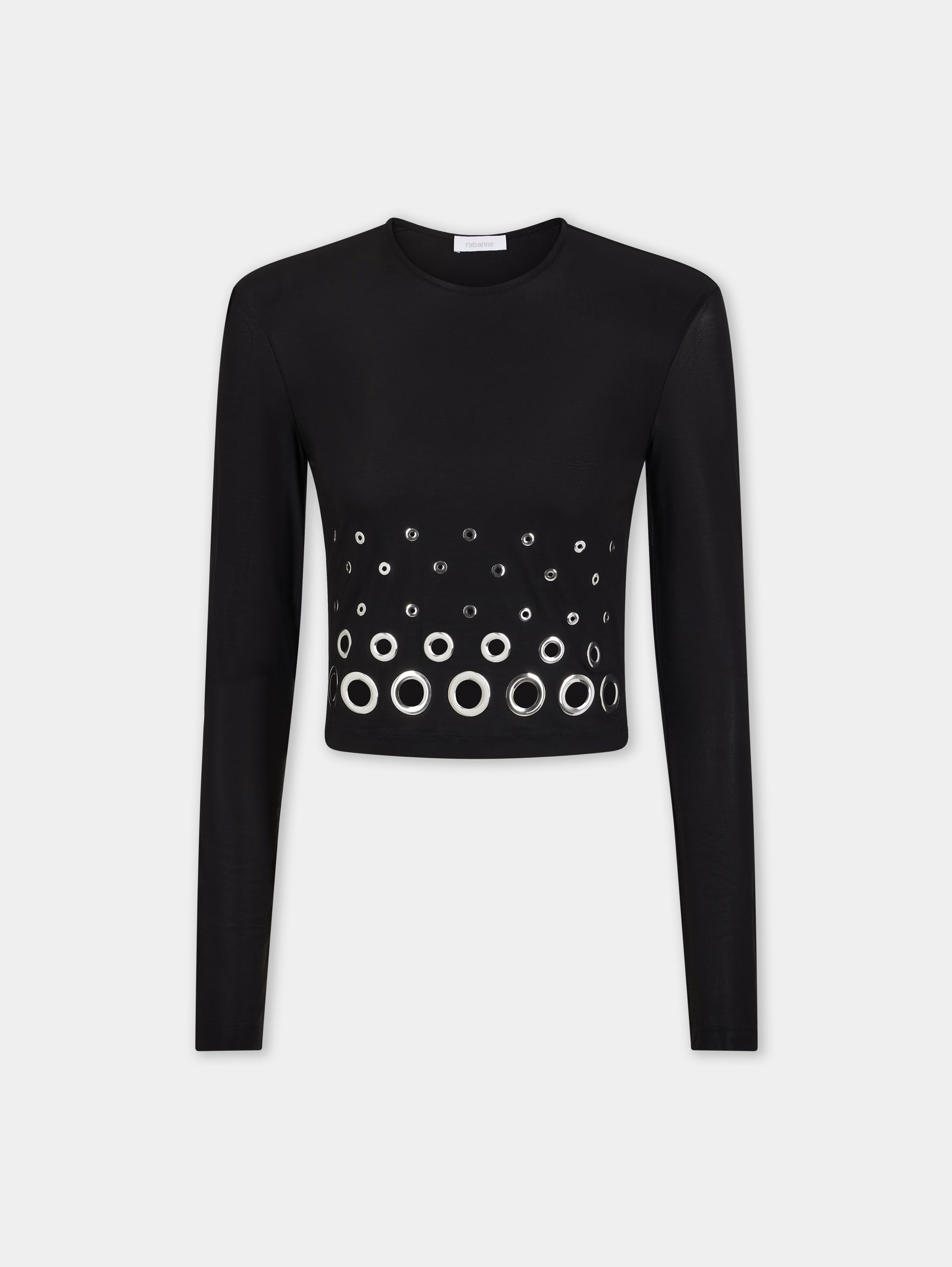 BLACK LONG SLEEVED CROP TOP IN JERSEY SECOND SKIN - 7