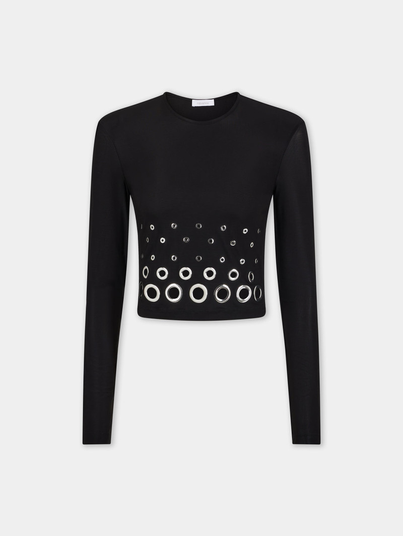 BLACK LONG SLEEVED CROP TOP IN JERSEY SECOND SKIN 7