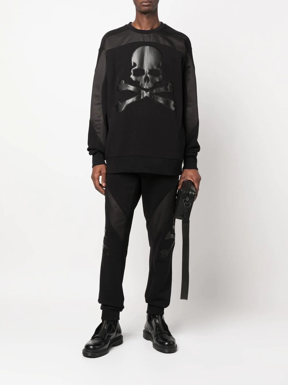 panelled skull swearshirt - 2