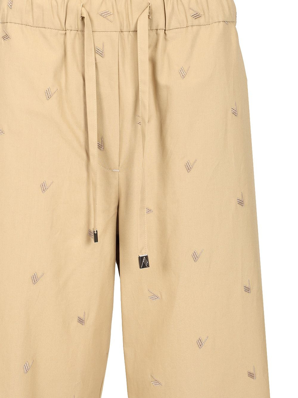 Long With All-Over Embroidery Trousers Beige - 4