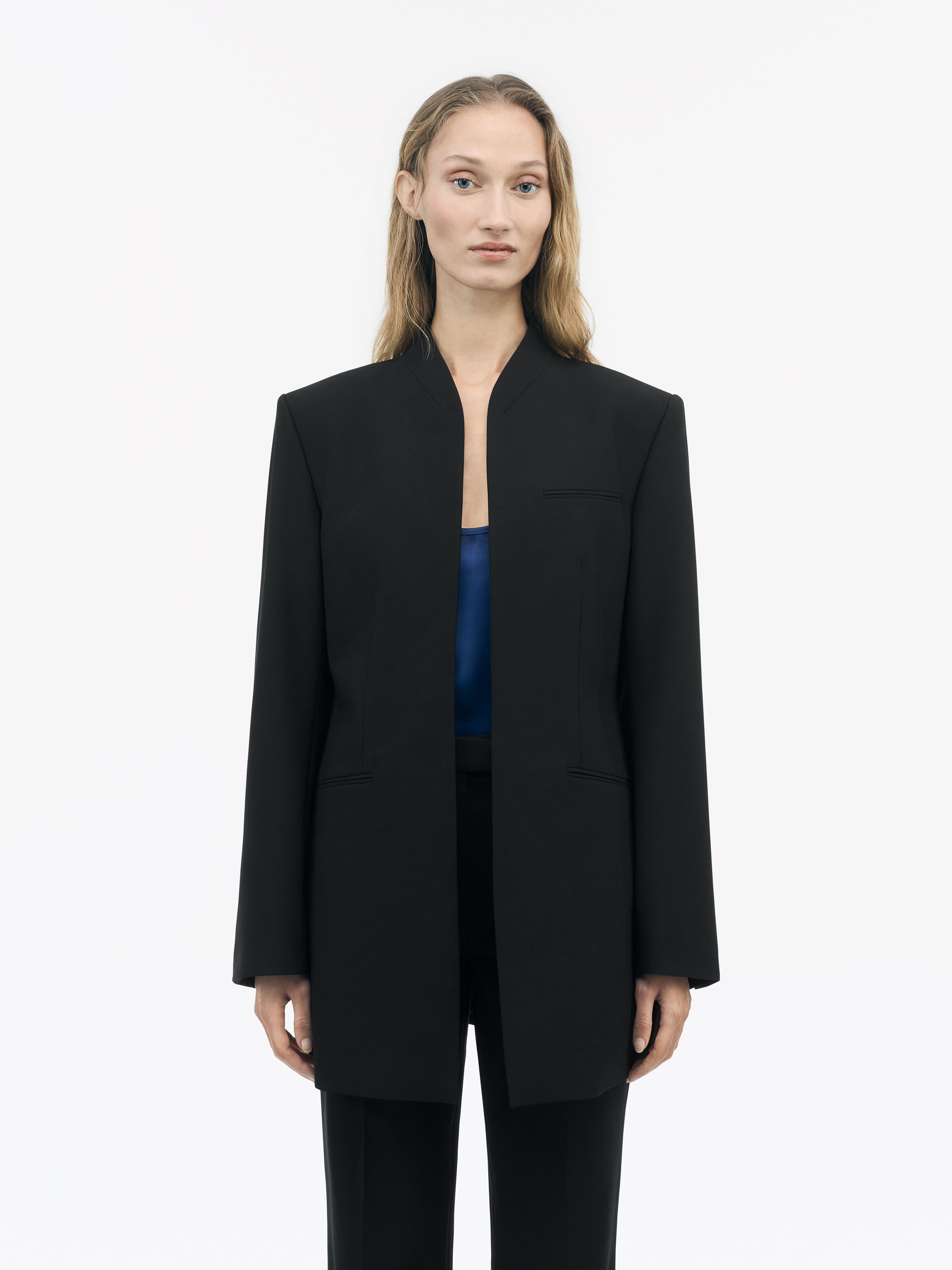 Everly Black Collarless Blazer - 3