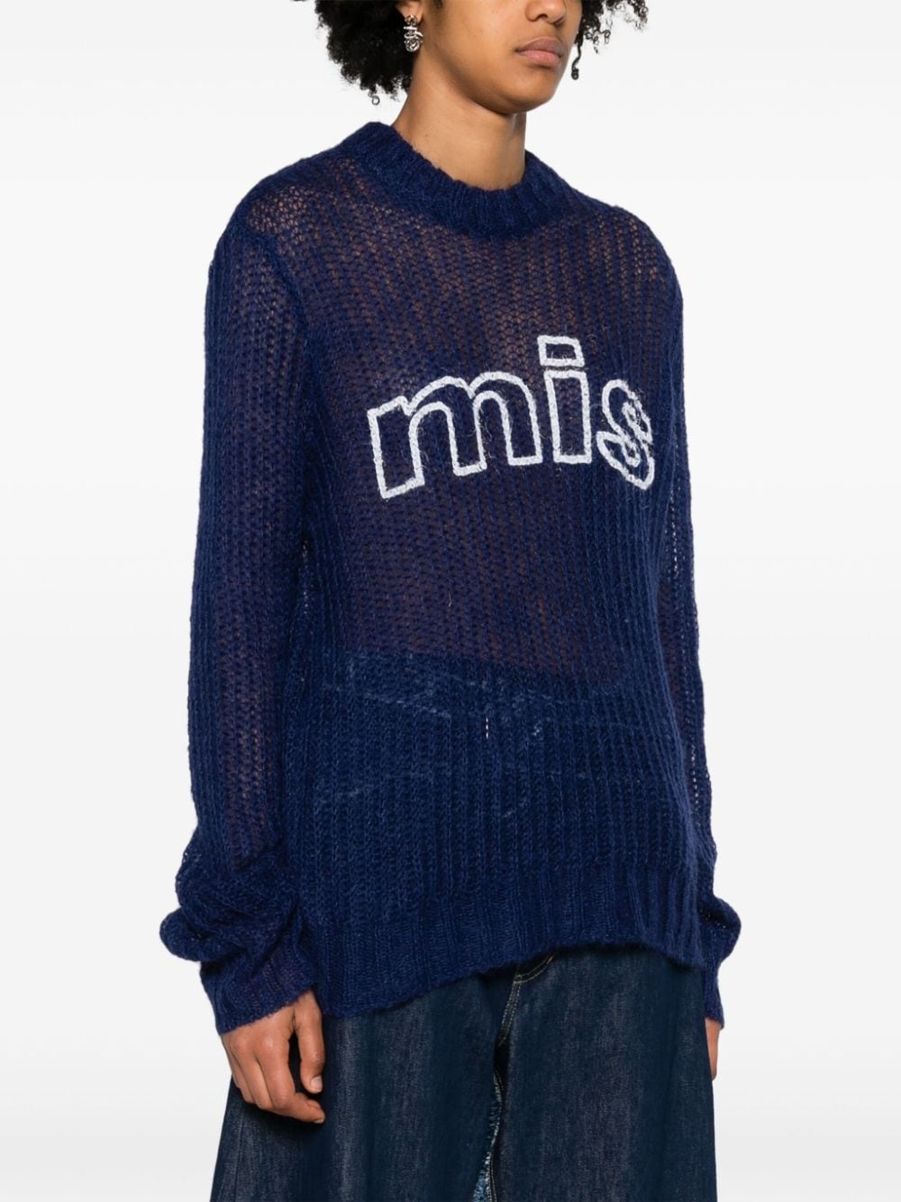 logo-print open-knit jumper - 3