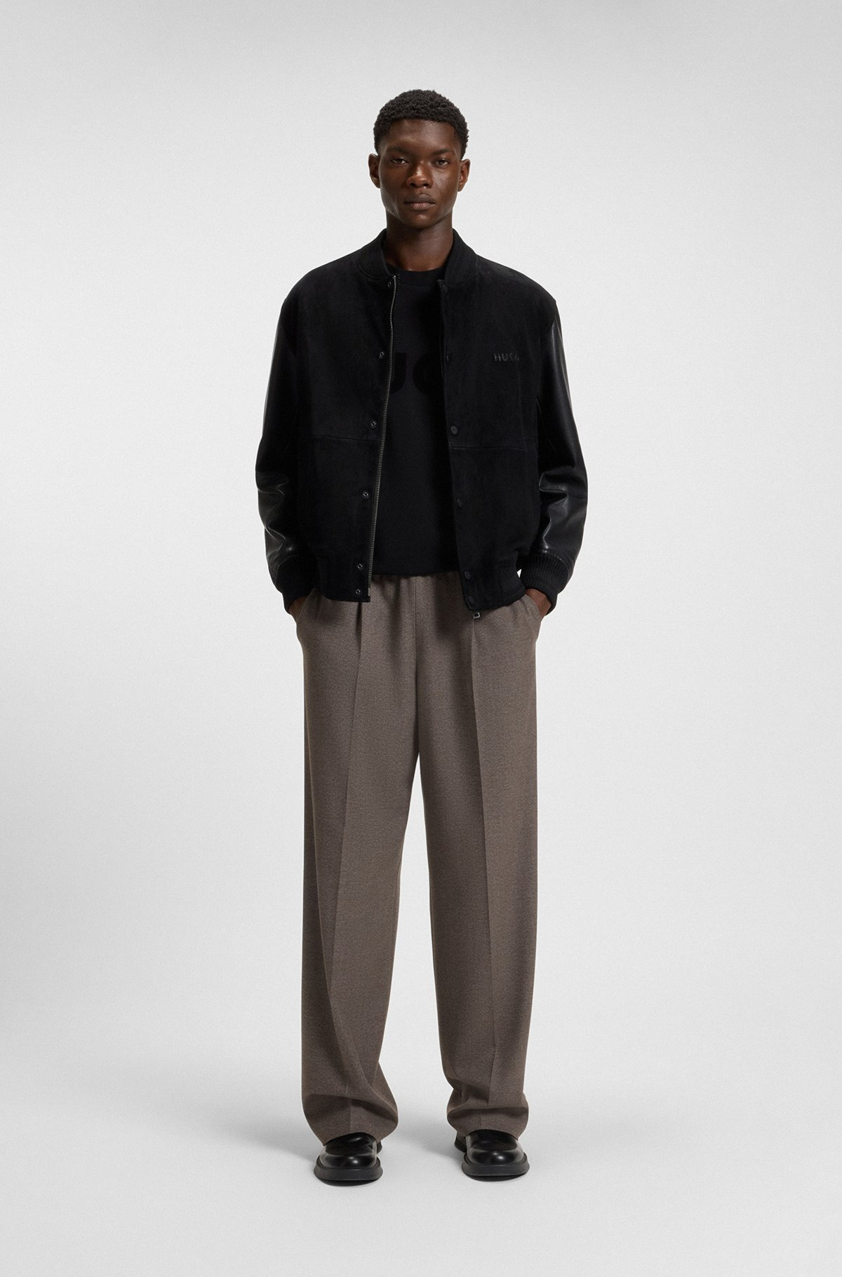 SUEDE BOMBER JACKET WITH GRAINED-LEATHER SLEEVES - 3