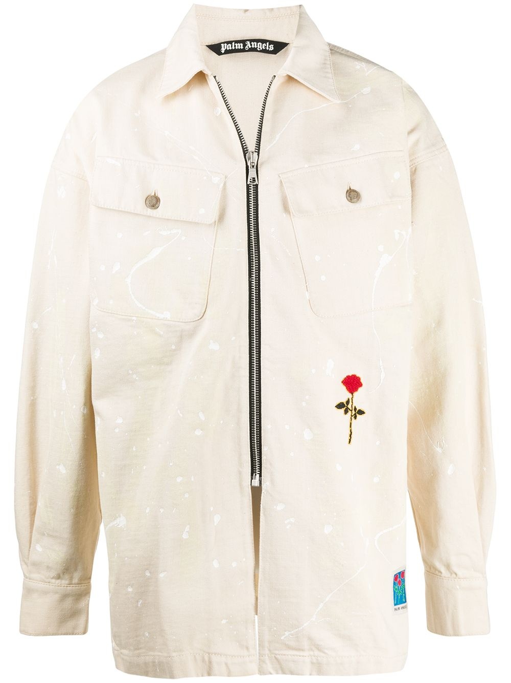 rose patch zip-up denim jacket - 1