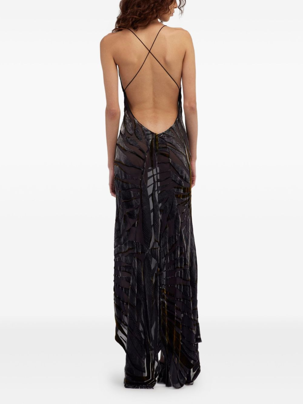 leaf-print velvet dress - 5