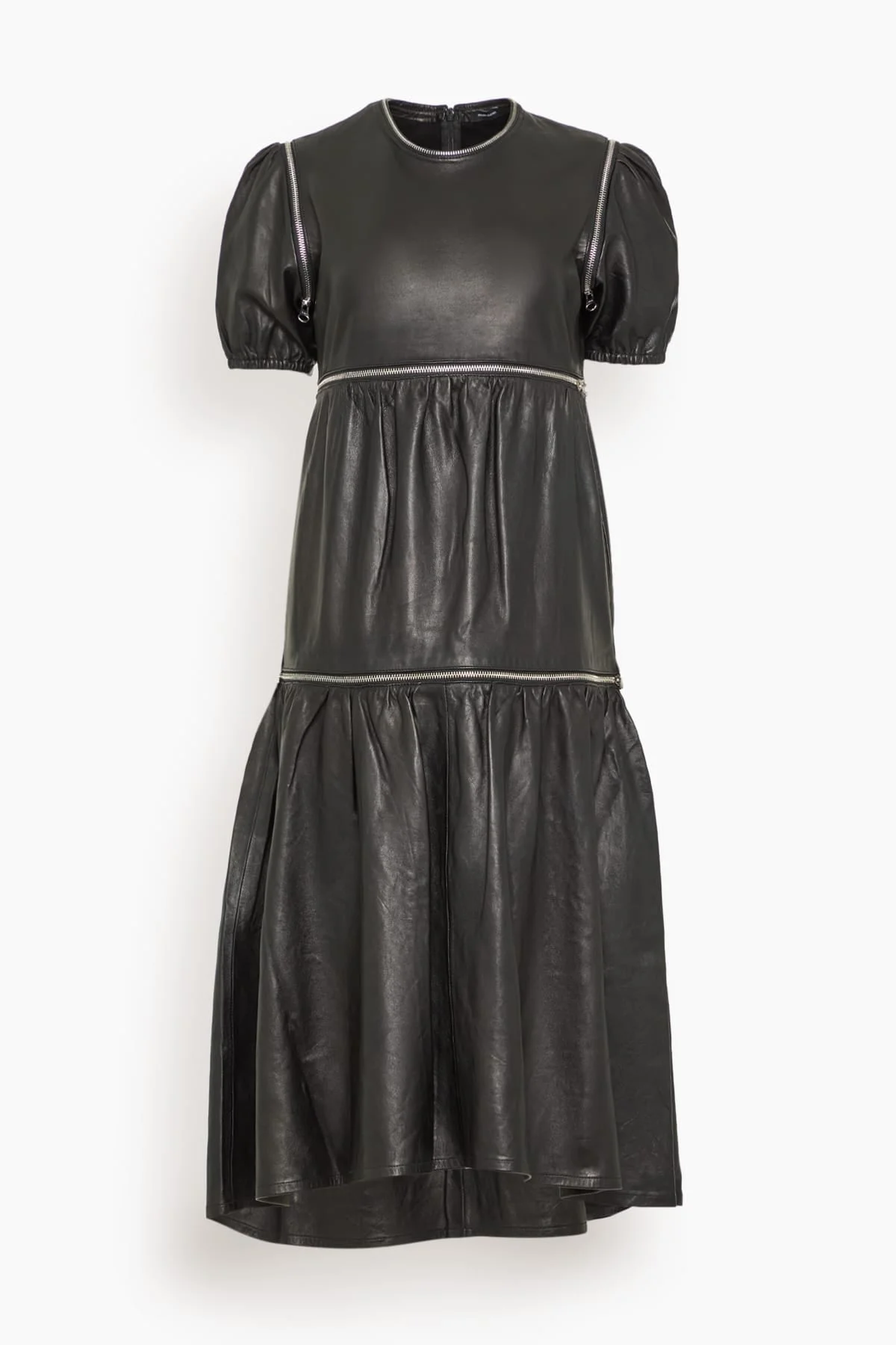 Relaxed Midi Dress with Zipper Inserts in Black - 1