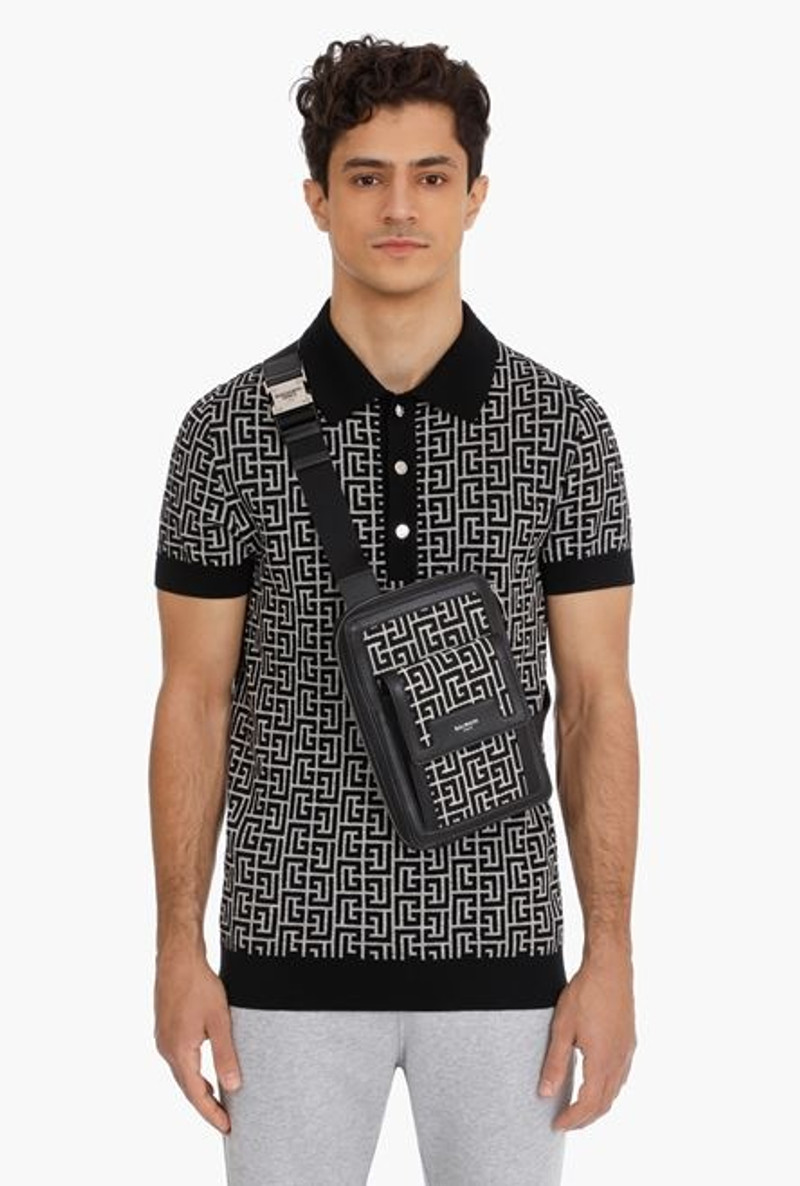 Bicolor jacquard bag with black leather panels 4