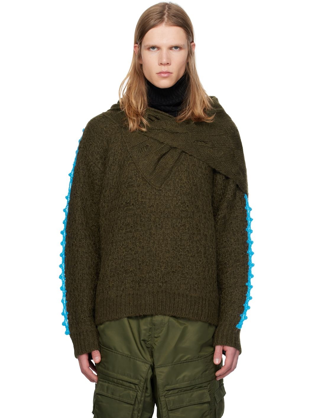 Khaki Arelin Shawl Layered Sweater - 1