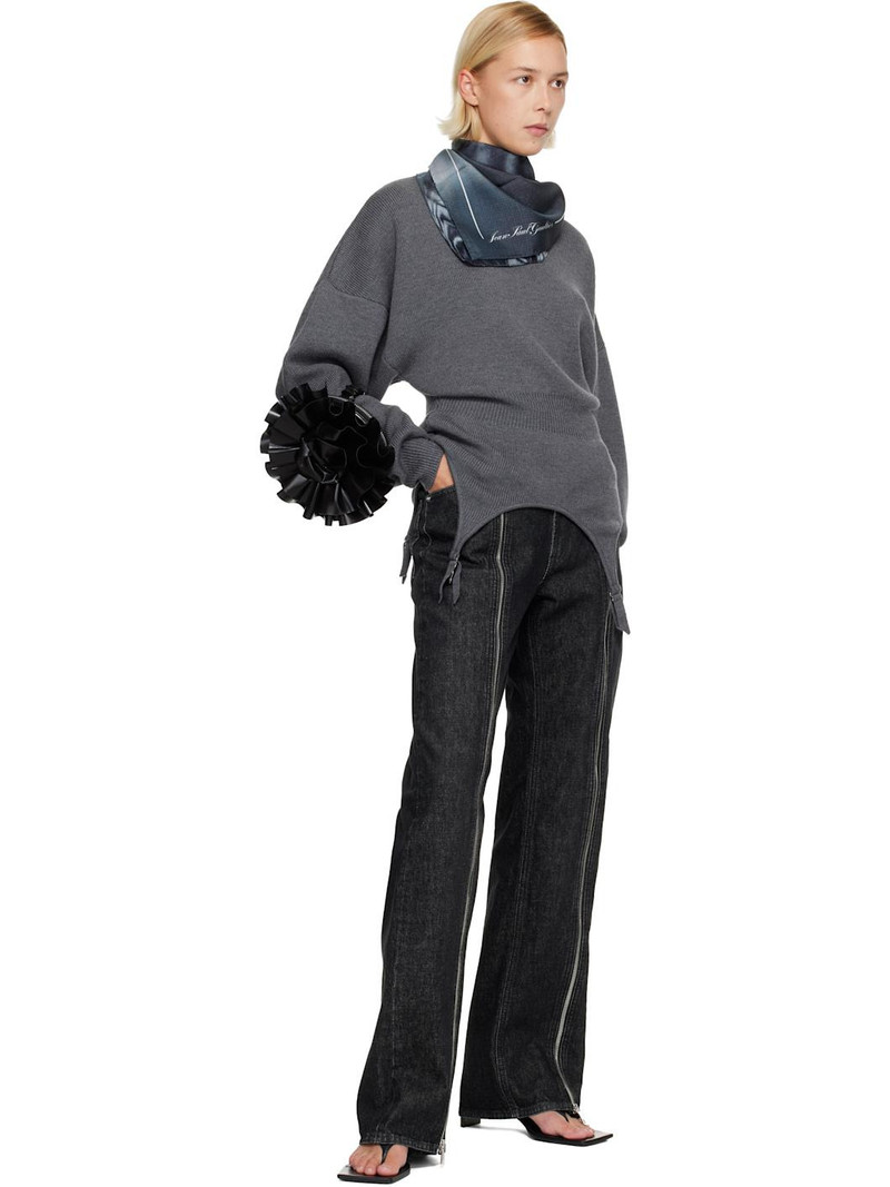 Jean Paul Gaultier Gray Silk Printed Blurry Roses Scarf outlook