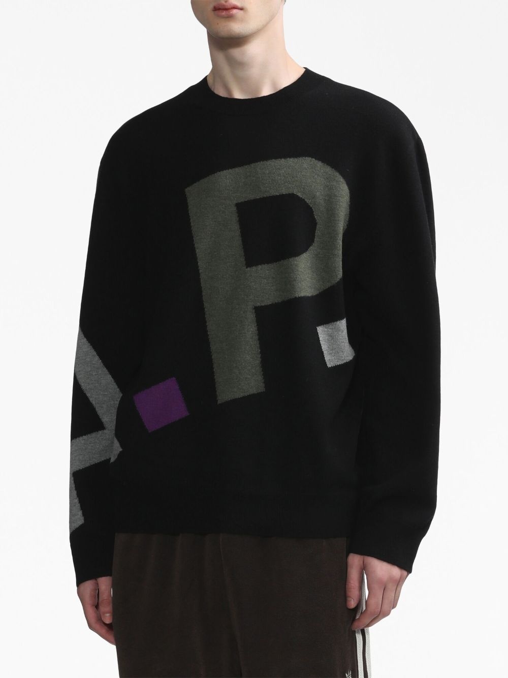 logo-intarsia merino-wool sweater - 3