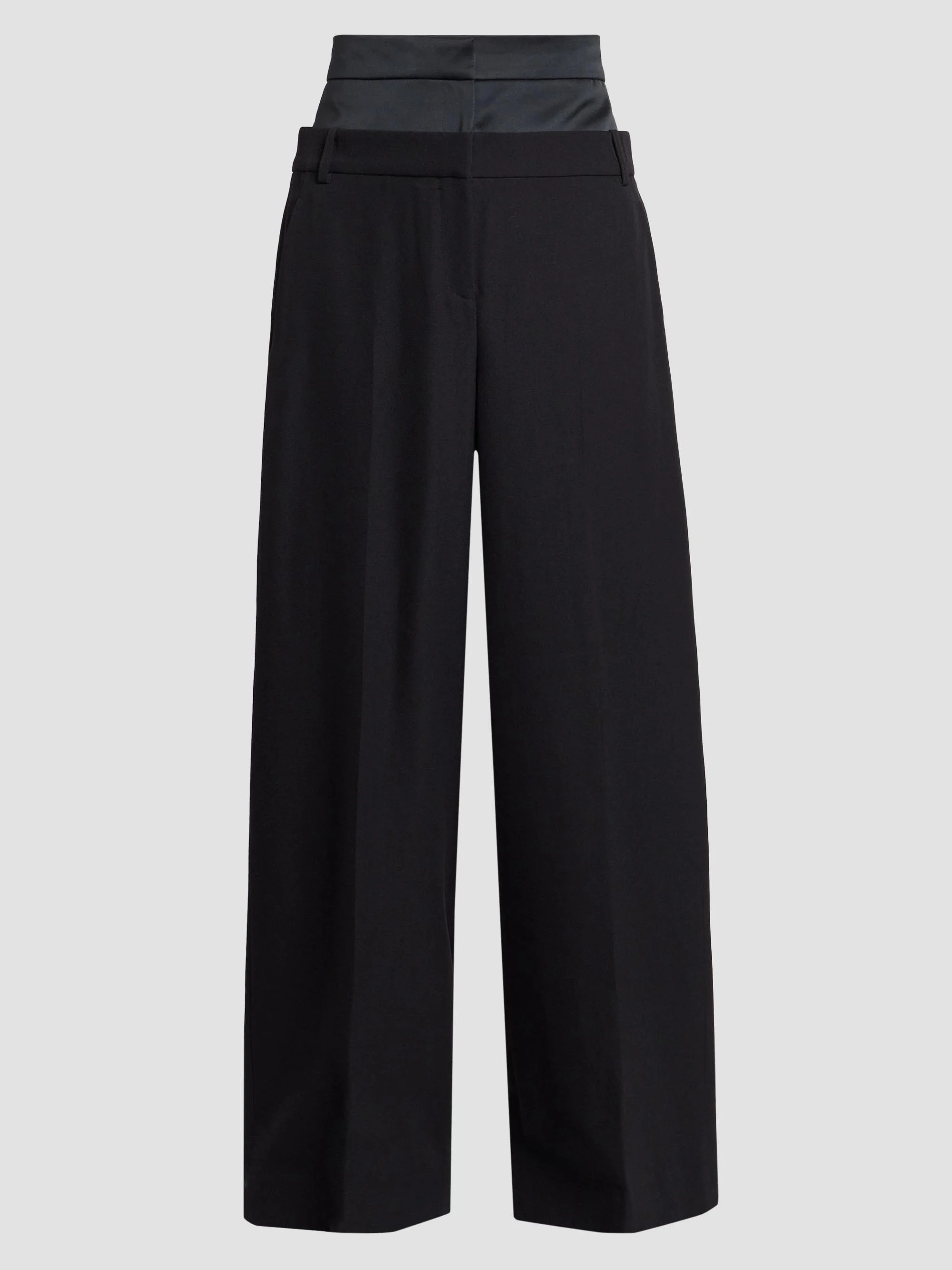Women's Grain De Poudre Wide-Leg Trousers - Black - 1