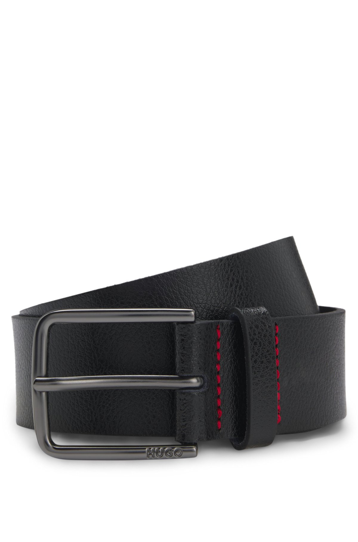 LEATHER BELT WITH BRUSHED-GUNMETAL BUCKLE - 1