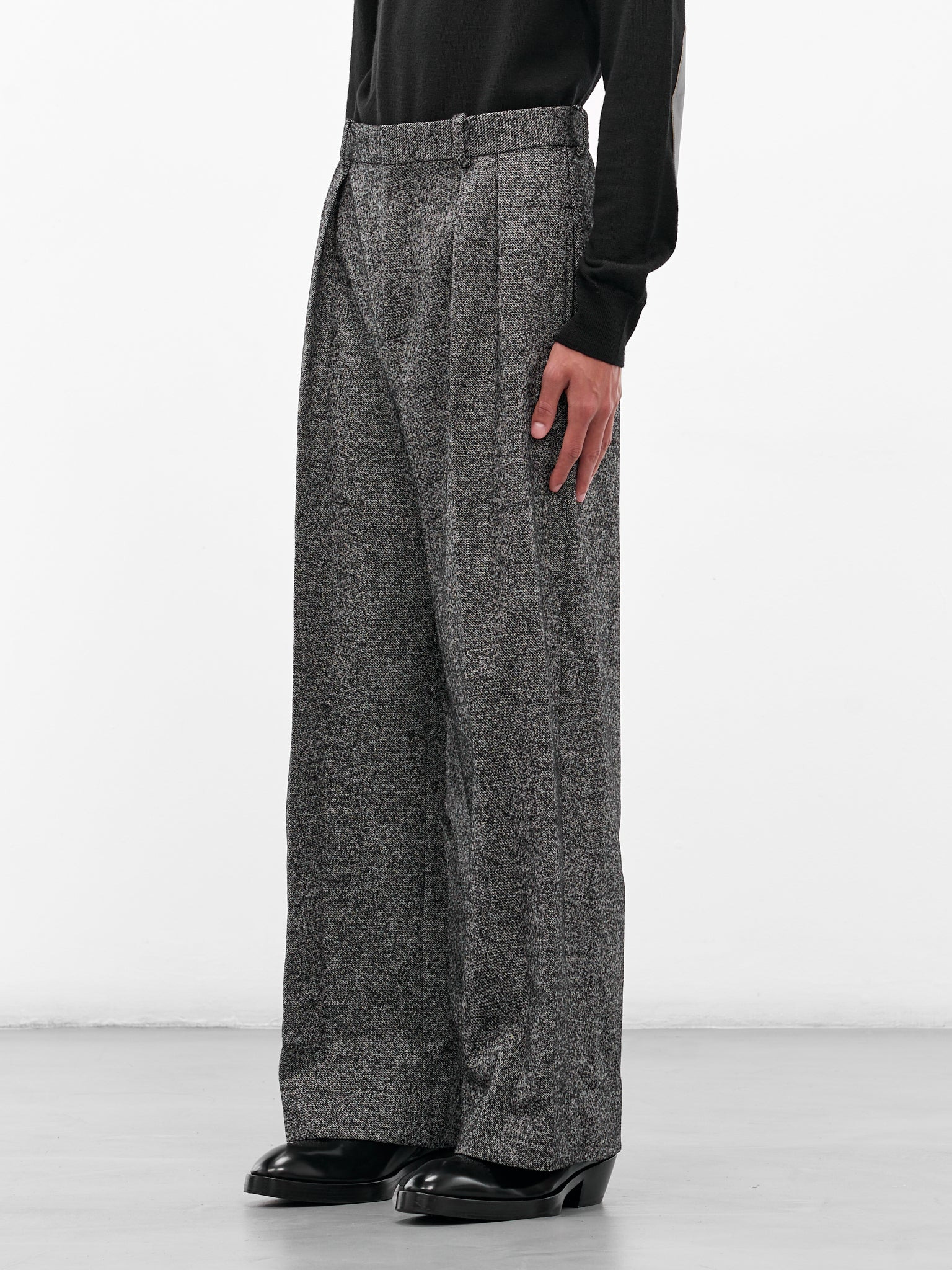 Gray Twill Wide Leg Trousers - 2