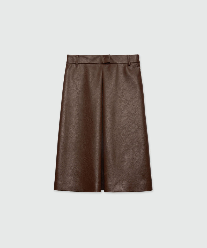 Brown hammered faux leather midi skirt 1