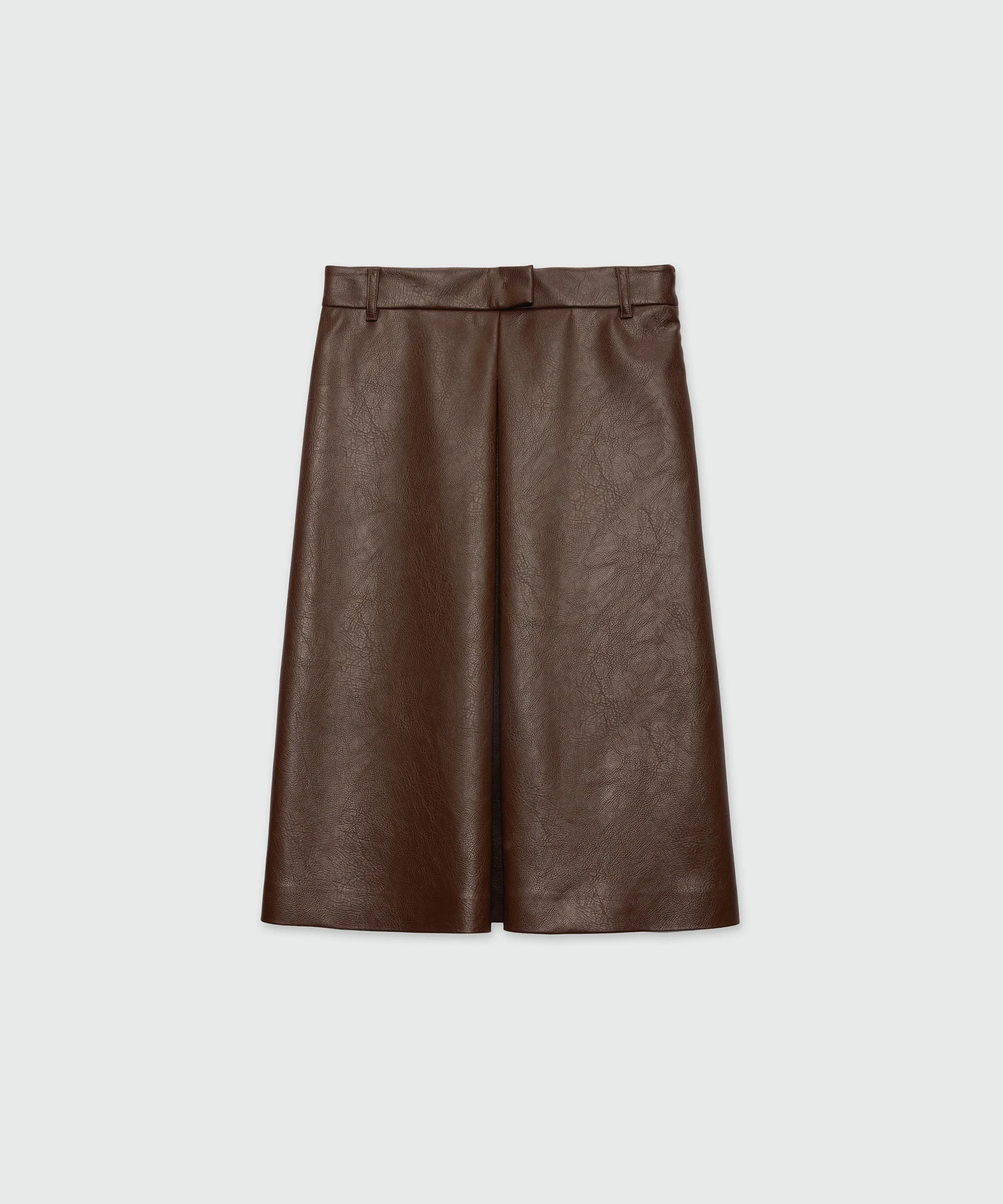 Brown hammered faux leather midi skirt - 1