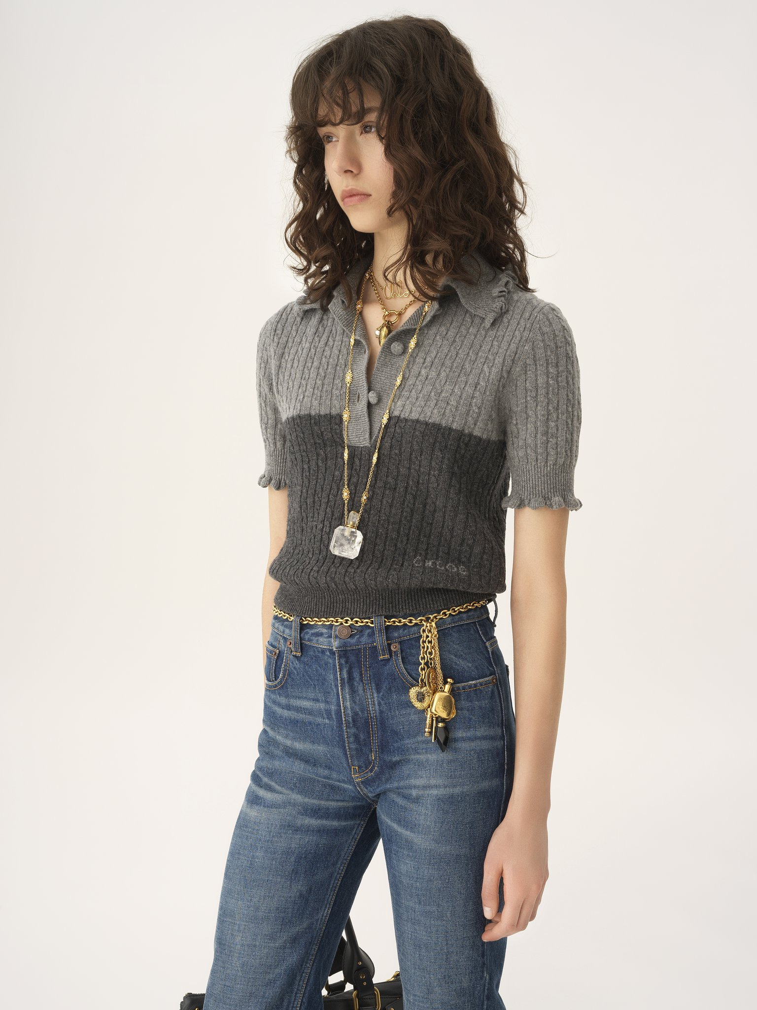 SHORT-SLEEVE POLO SWEATER IN A WOOL & CASHMERE KNIT - 4