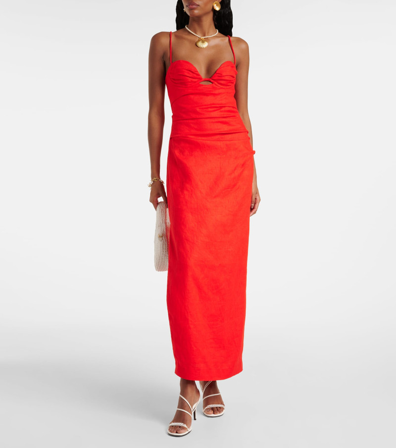 SIR. Noemi ruched linen maxi dress outlook