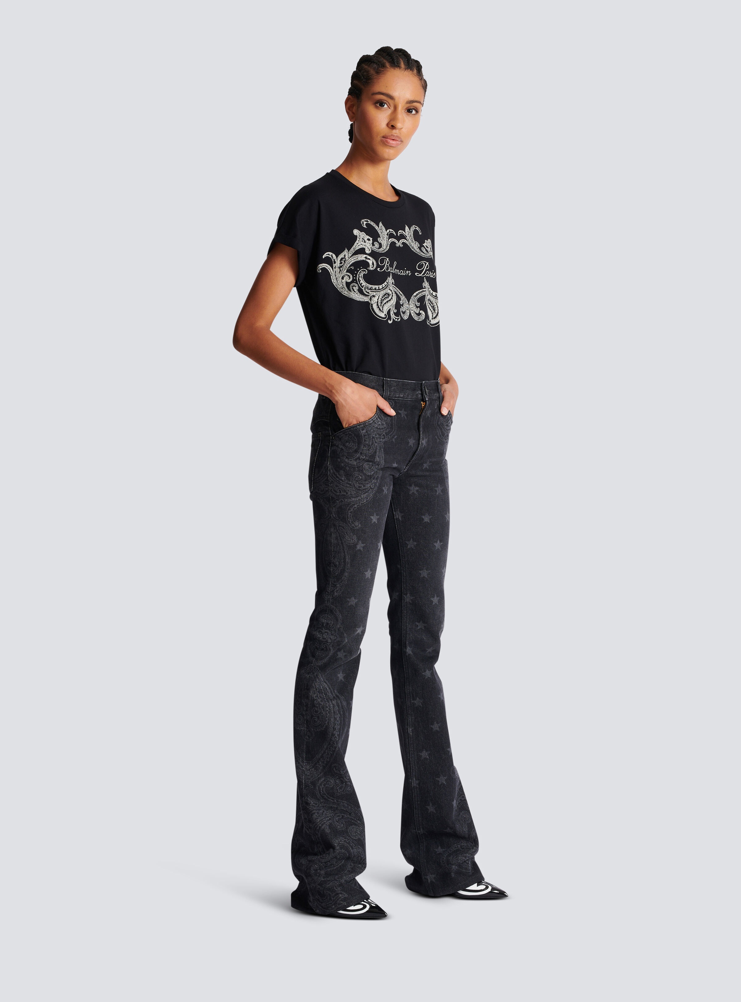 Star and paisley print denim jeans - 3